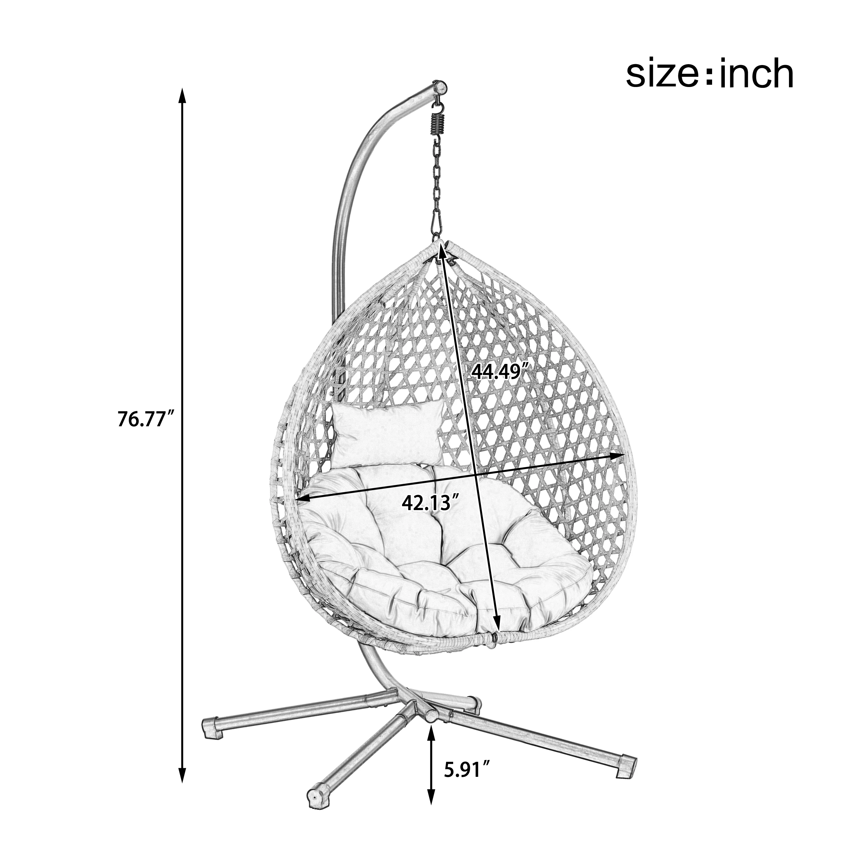 Rattan Weaving Hanging Egg Chair with Stand and Soft Removable Cushion - Image 8