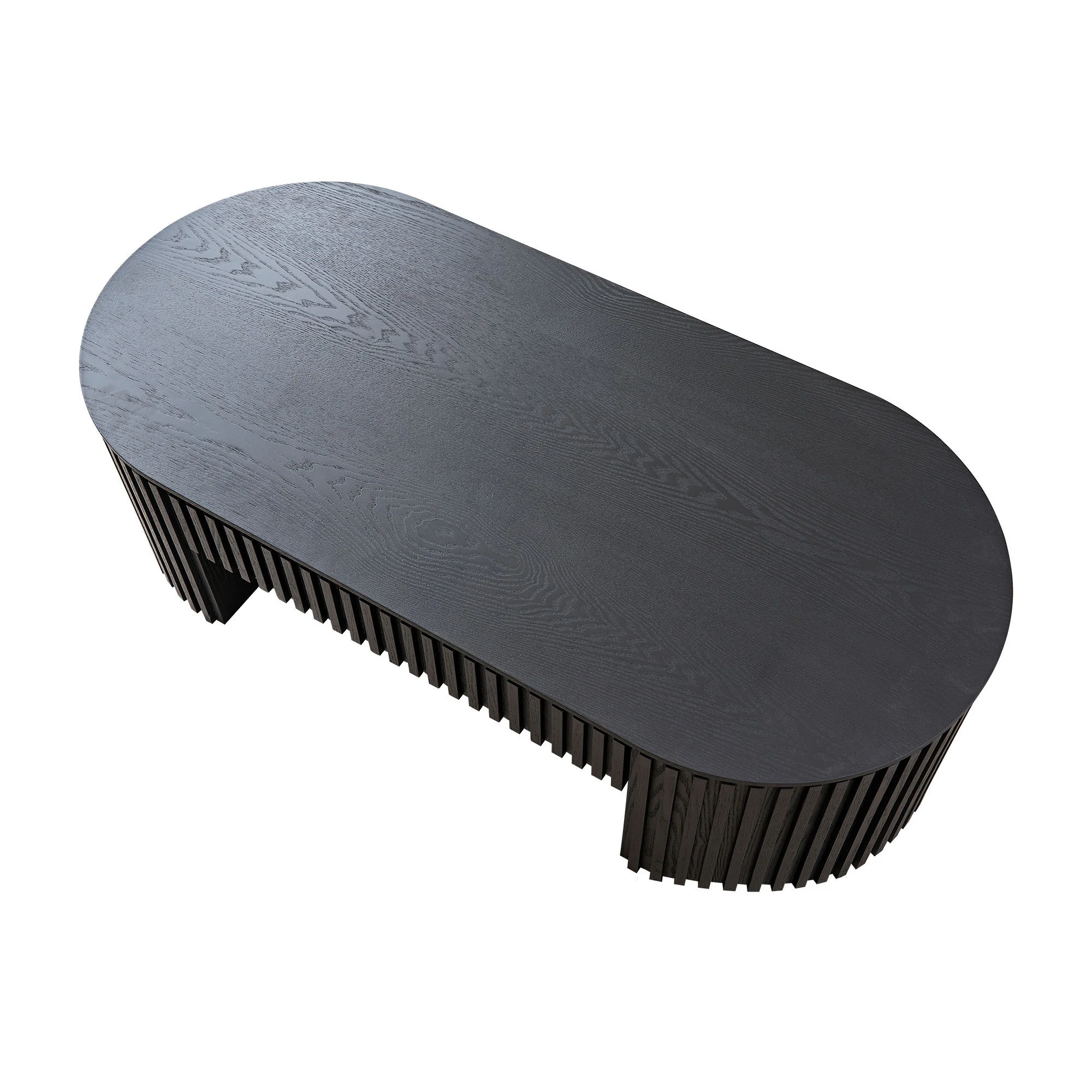 Reeded Black Oval Wood Coffee Table With Drawer - Image 13
