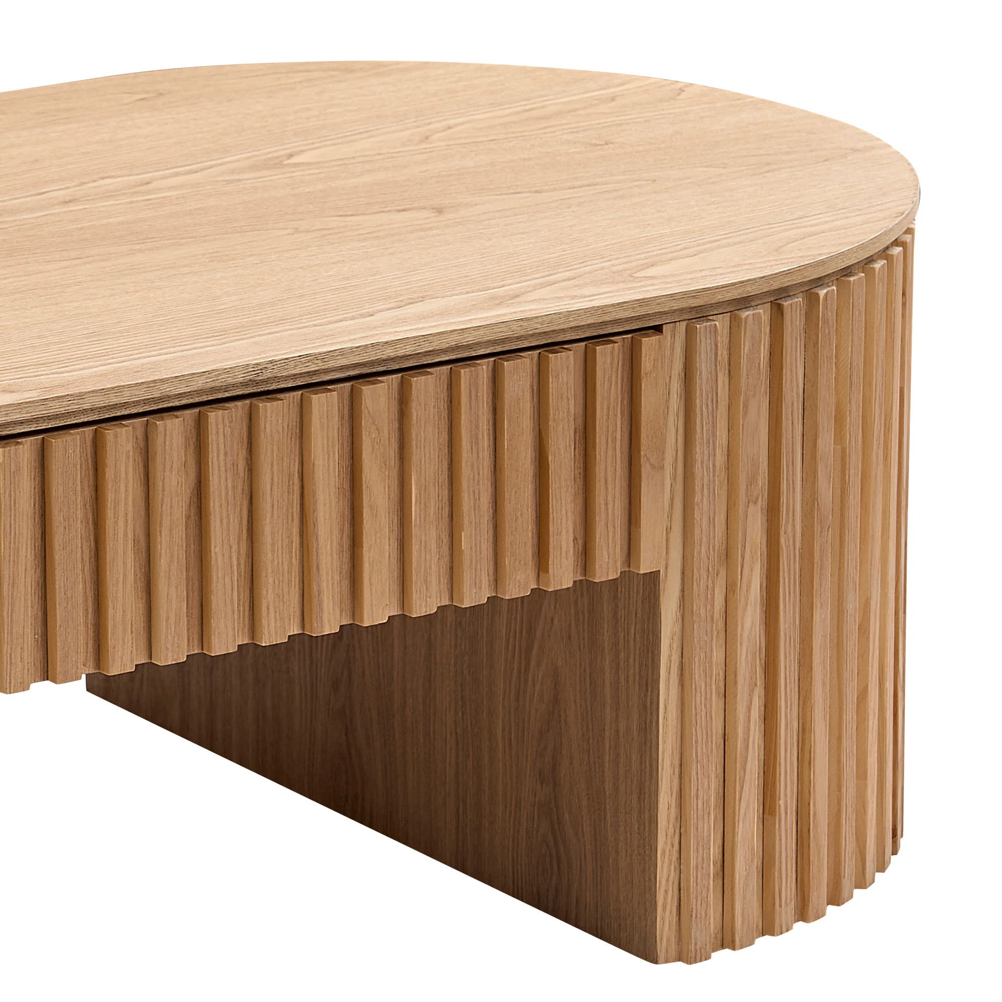 Reeded Oval Wood Coffee Table With Drawer - Image 5