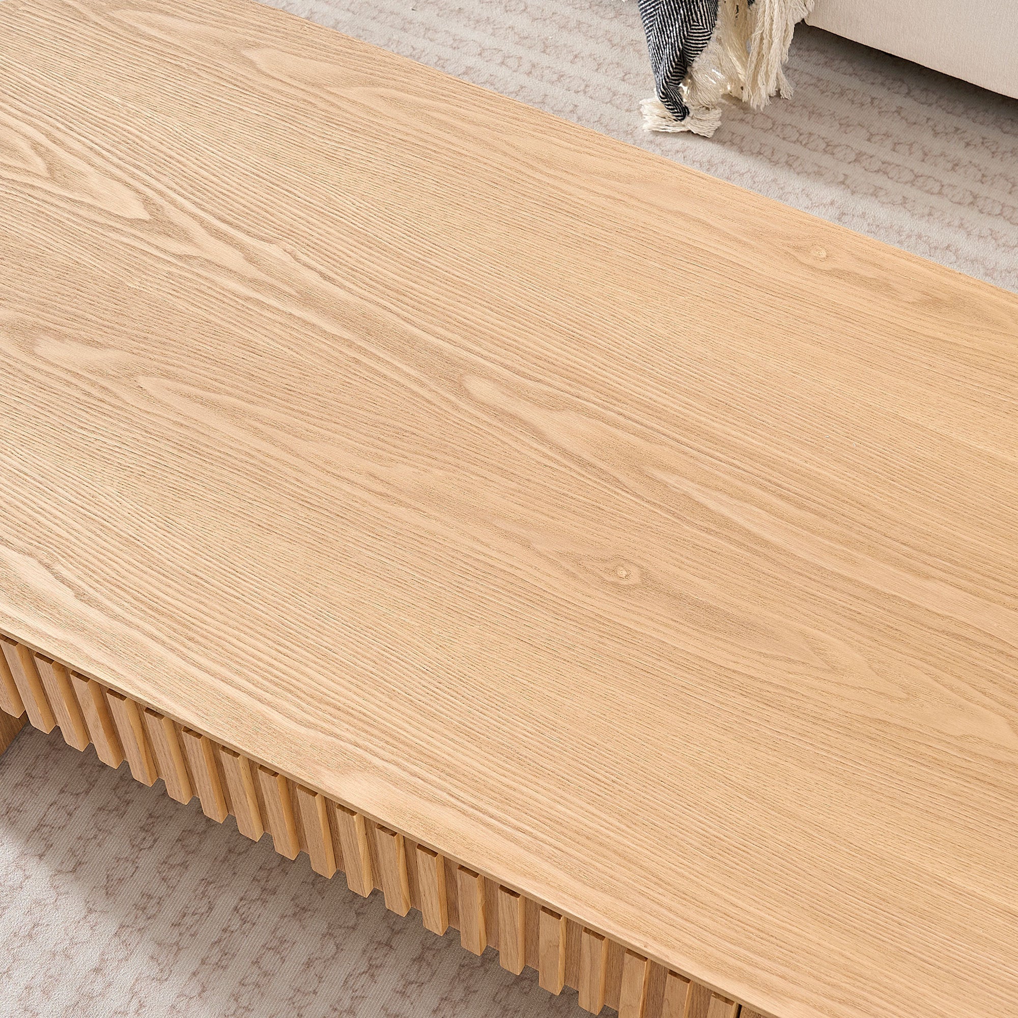 Reeded Oval Wood Coffee Table With Drawer - Image 7