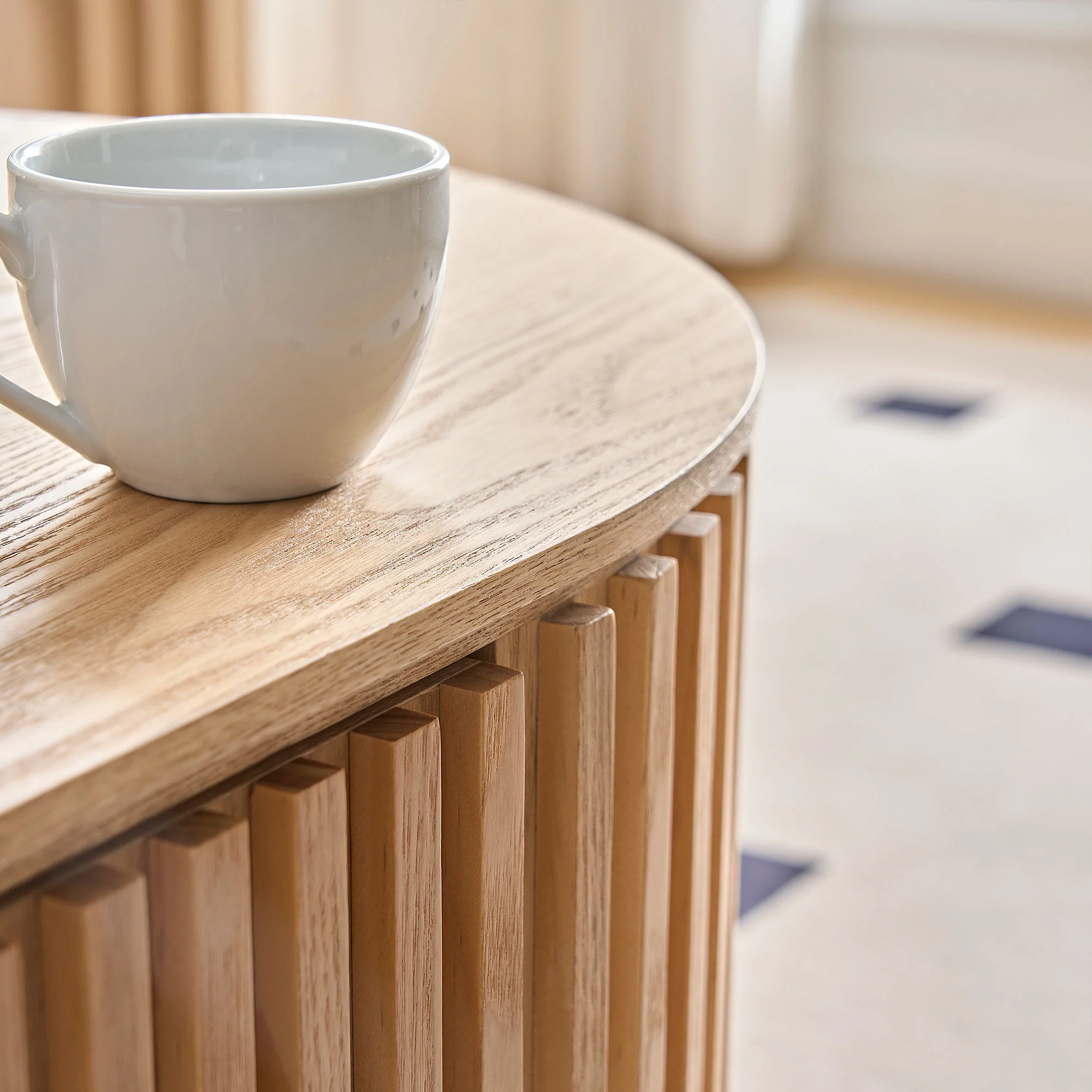 Reeded Oval Wood Coffee Table With Drawer - Image 9