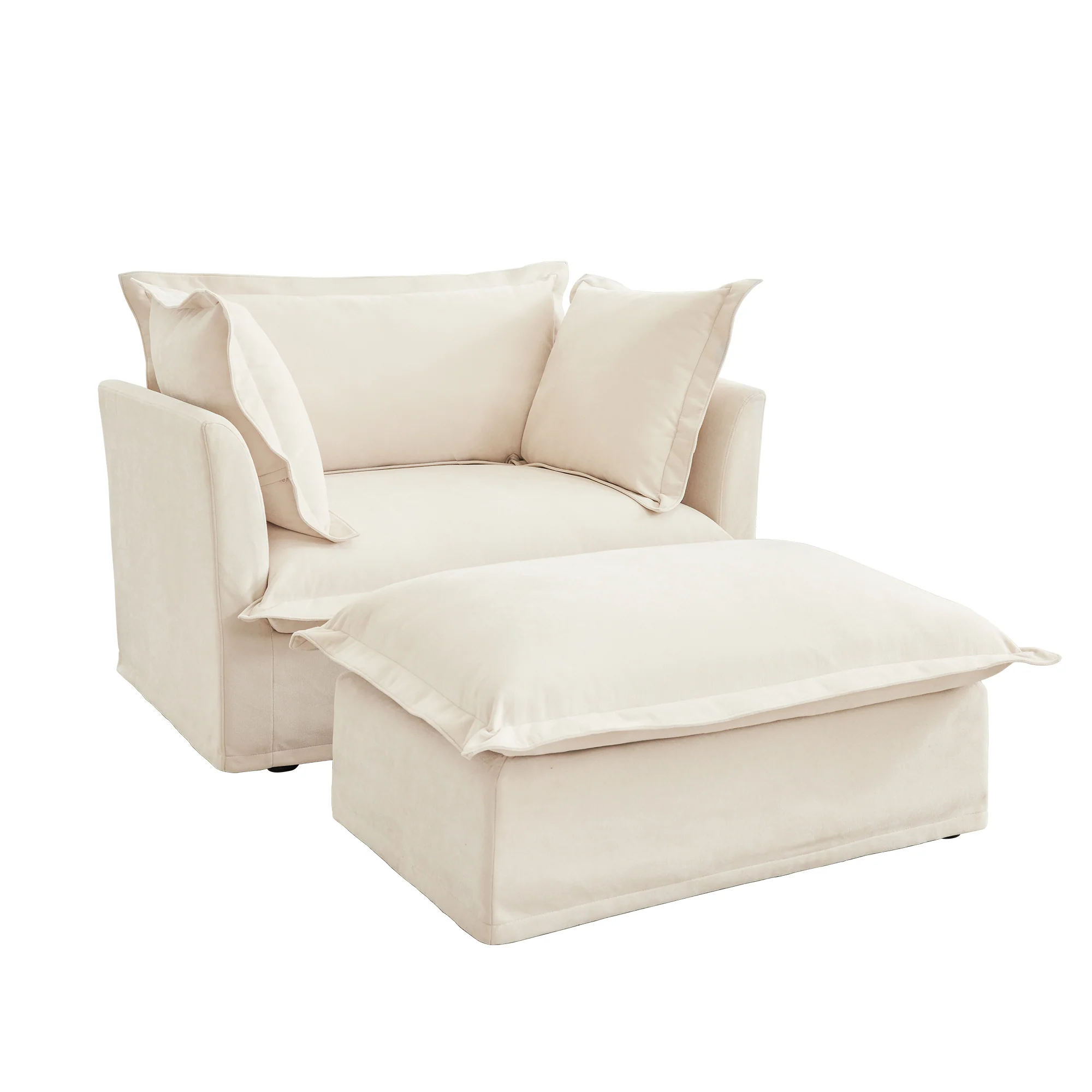 Walker Edison | Removable Slipcovered Accent Chair with Ottoman - Image 12