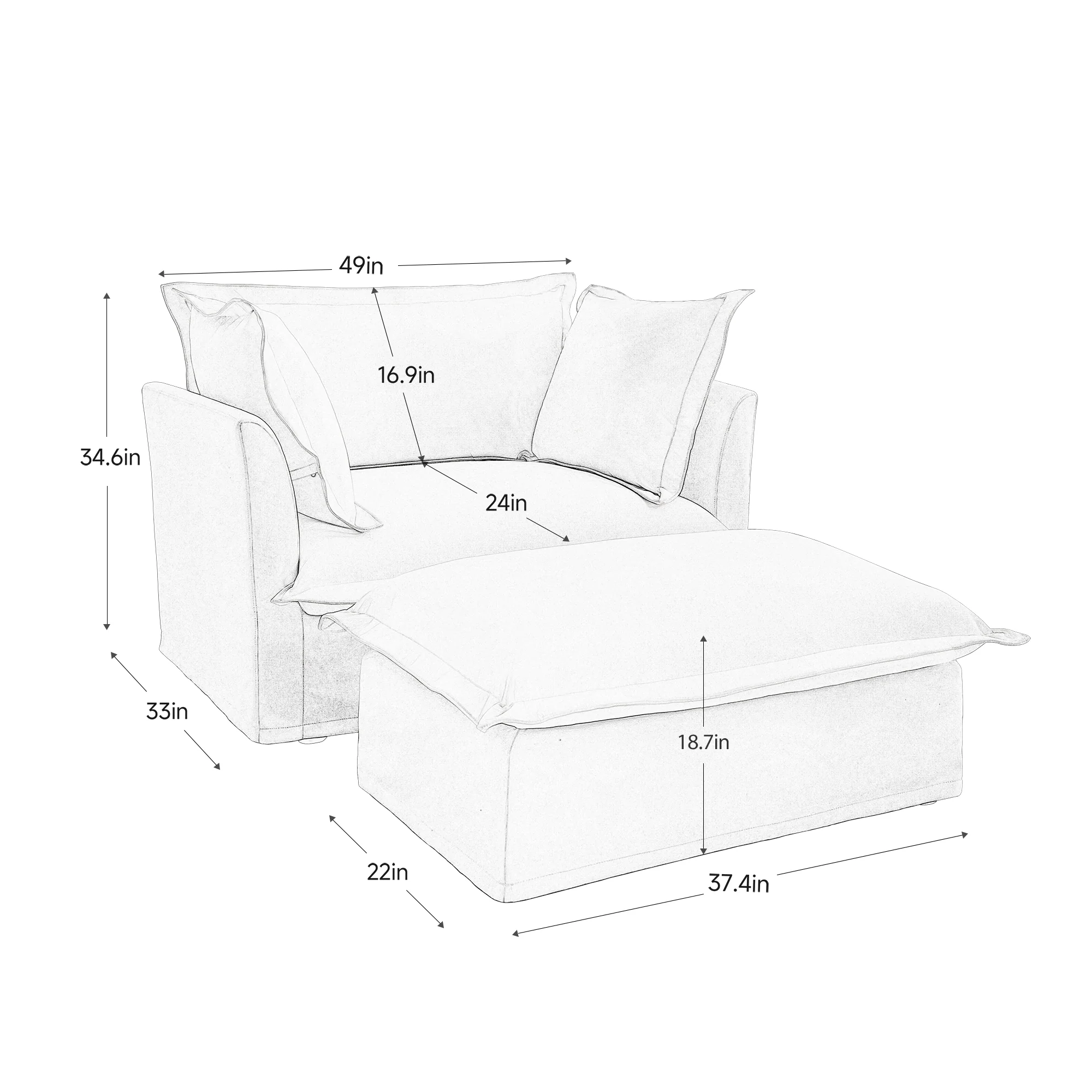 Walker Edison | Removable Slipcovered Accent Chair with Ottoman - Image 16