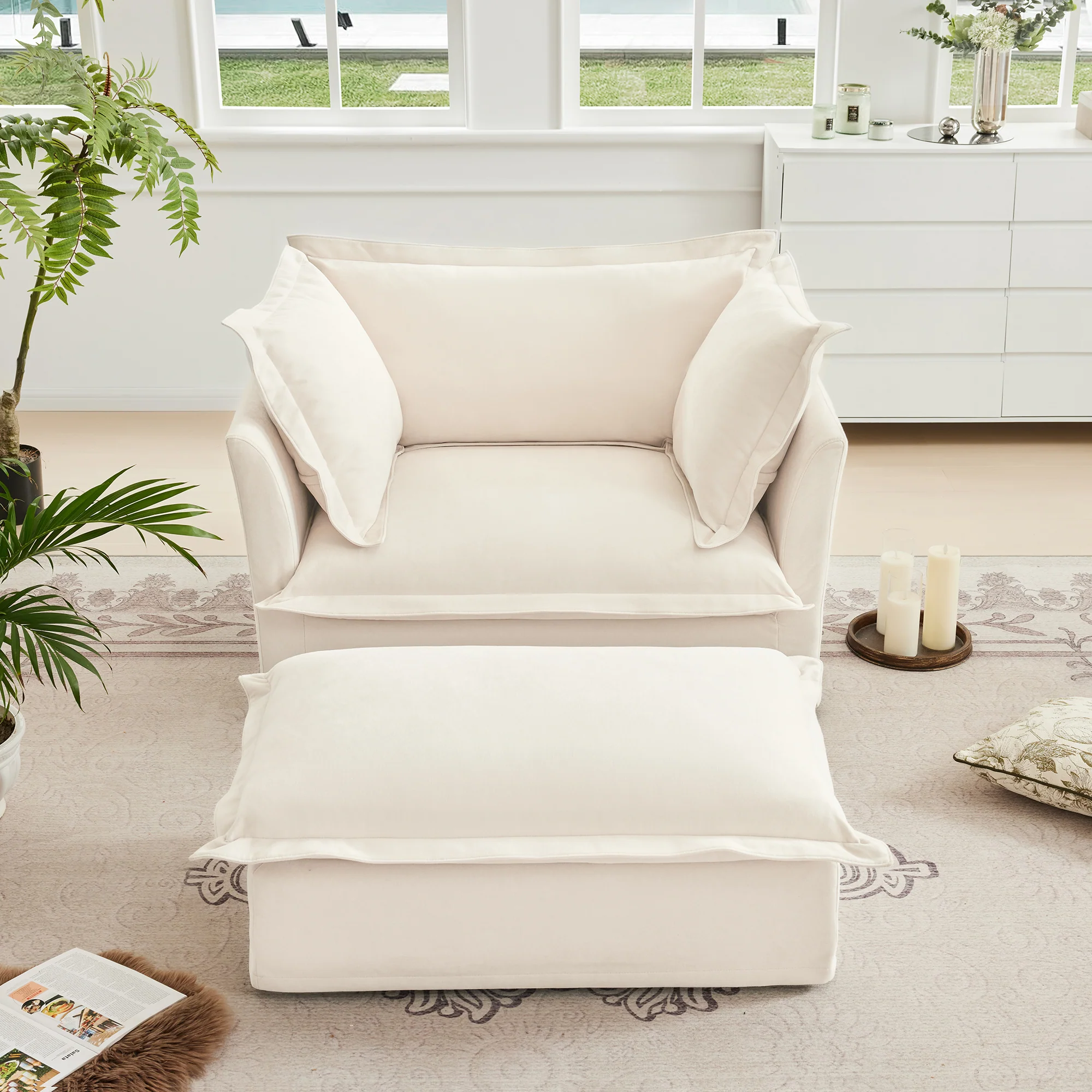 Walker Edison | Removable Slipcovered Accent Chair with Ottoman - Image 4