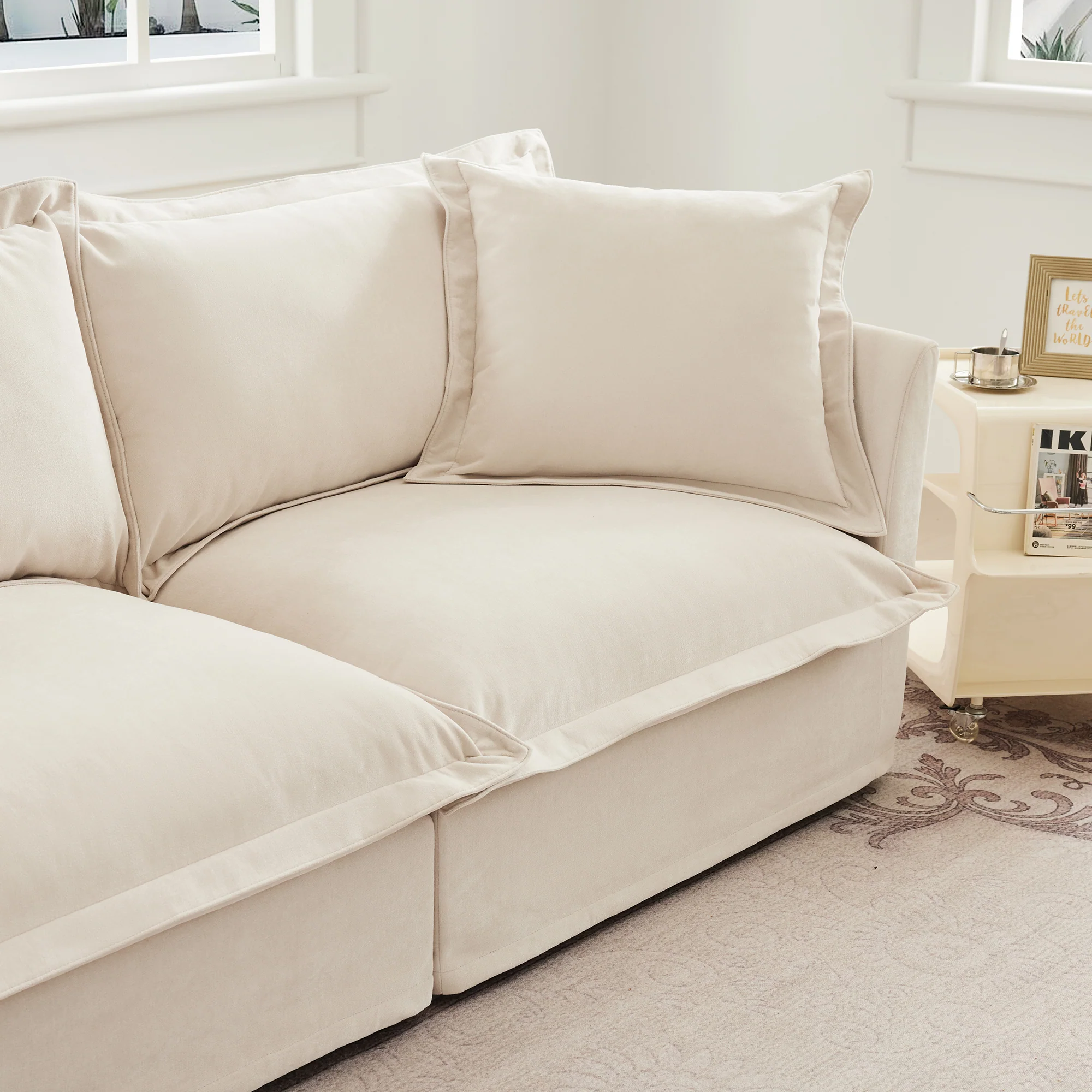 Walker Edison | Removable Slipcovered Accent Chair with Ottoman - Image 7