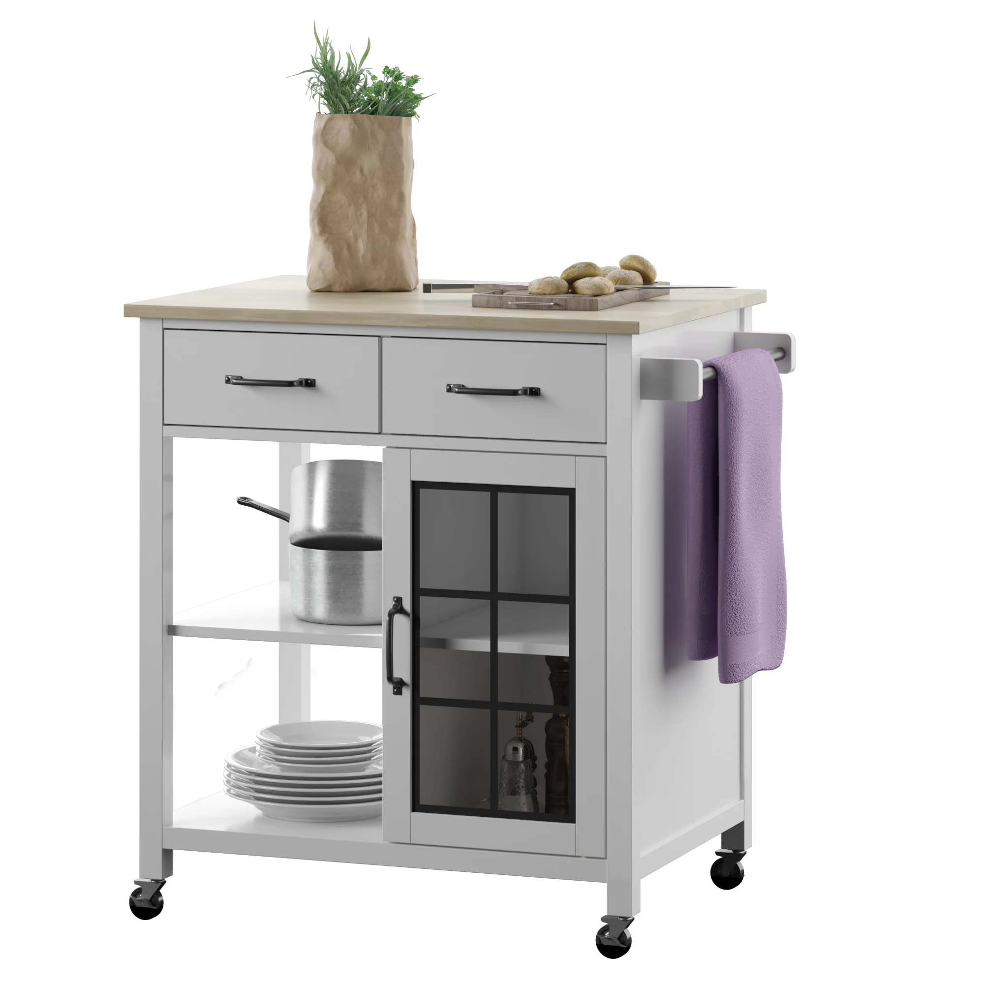 Compact Rolling Kitchen Island Cart with Storage - Image 13