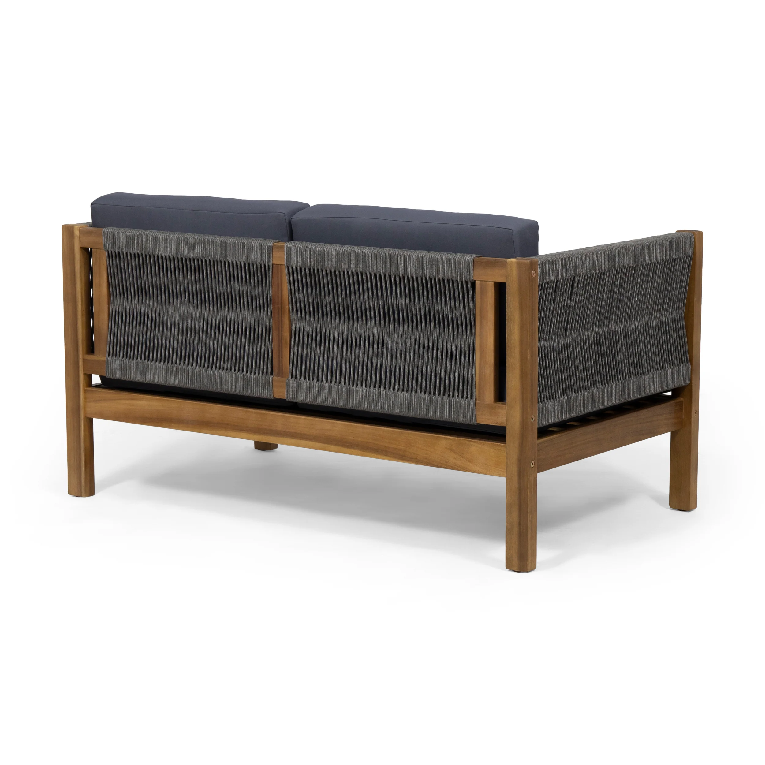 Walker Edison | Rope Design Outdoor Teak Loveseat Set - Image 10