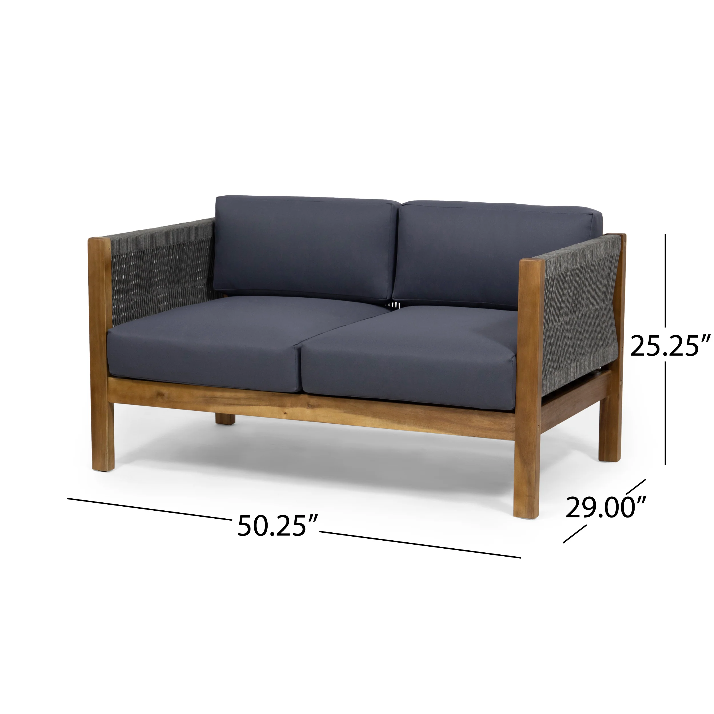 Walker Edison | Rope Design Outdoor Teak Loveseat Set - Image 7