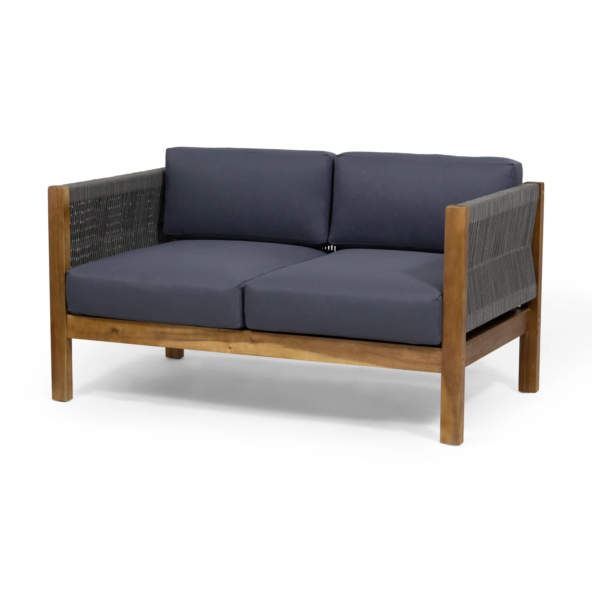 Walker Edison | Rope Design Outdoor Teak Loveseat Set - Image 9