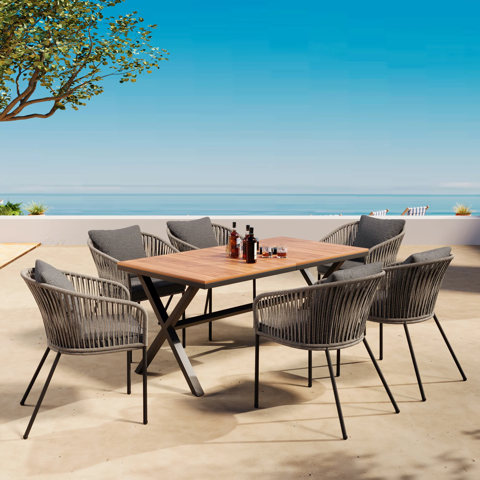 Grey Rope Modern Design 7 Piece Patio Dining Set