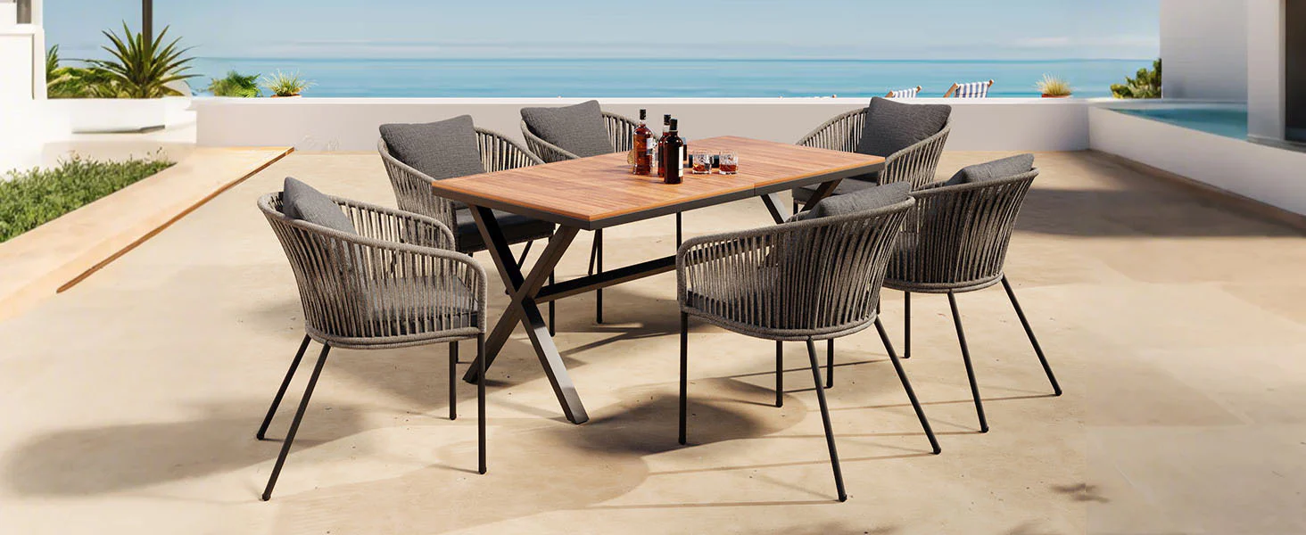 Grey Rope Modern Design 7 Piece Patio Dining Set - Image 10