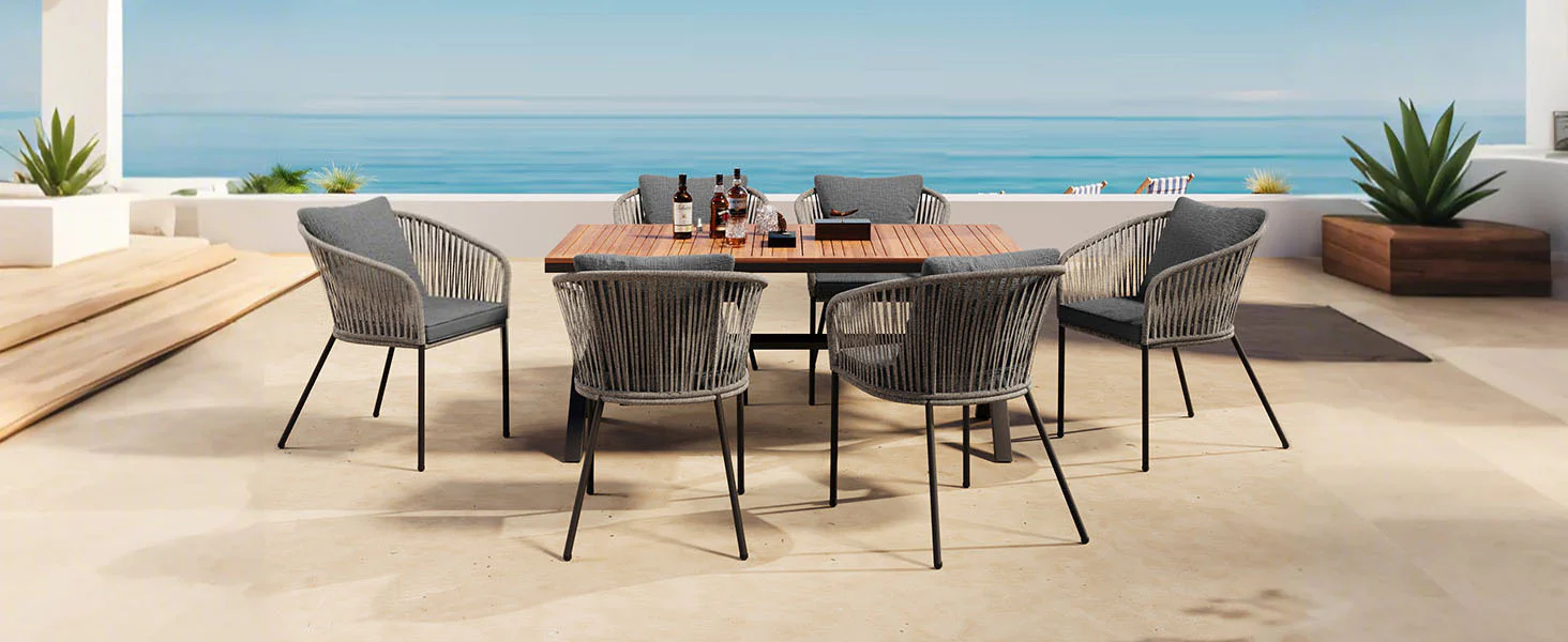Grey Rope Modern Design 7 Piece Patio Dining Set - Image 11