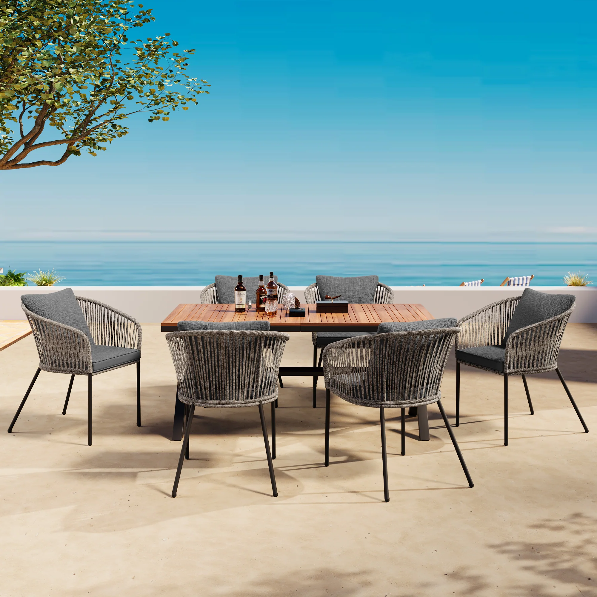 Grey Rope Modern Design 7 Piece Patio Dining Set - Image 2