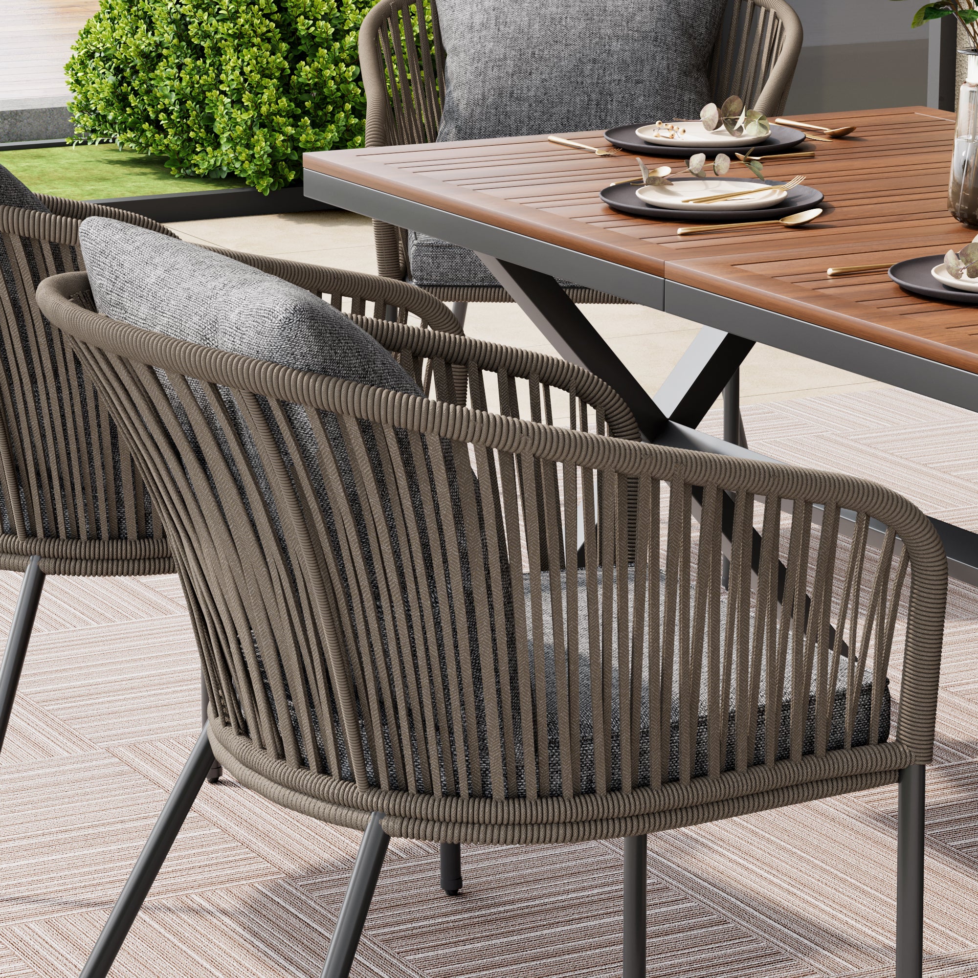 Grey Rope Modern Design 7 Piece Patio Dining Set - Image 3