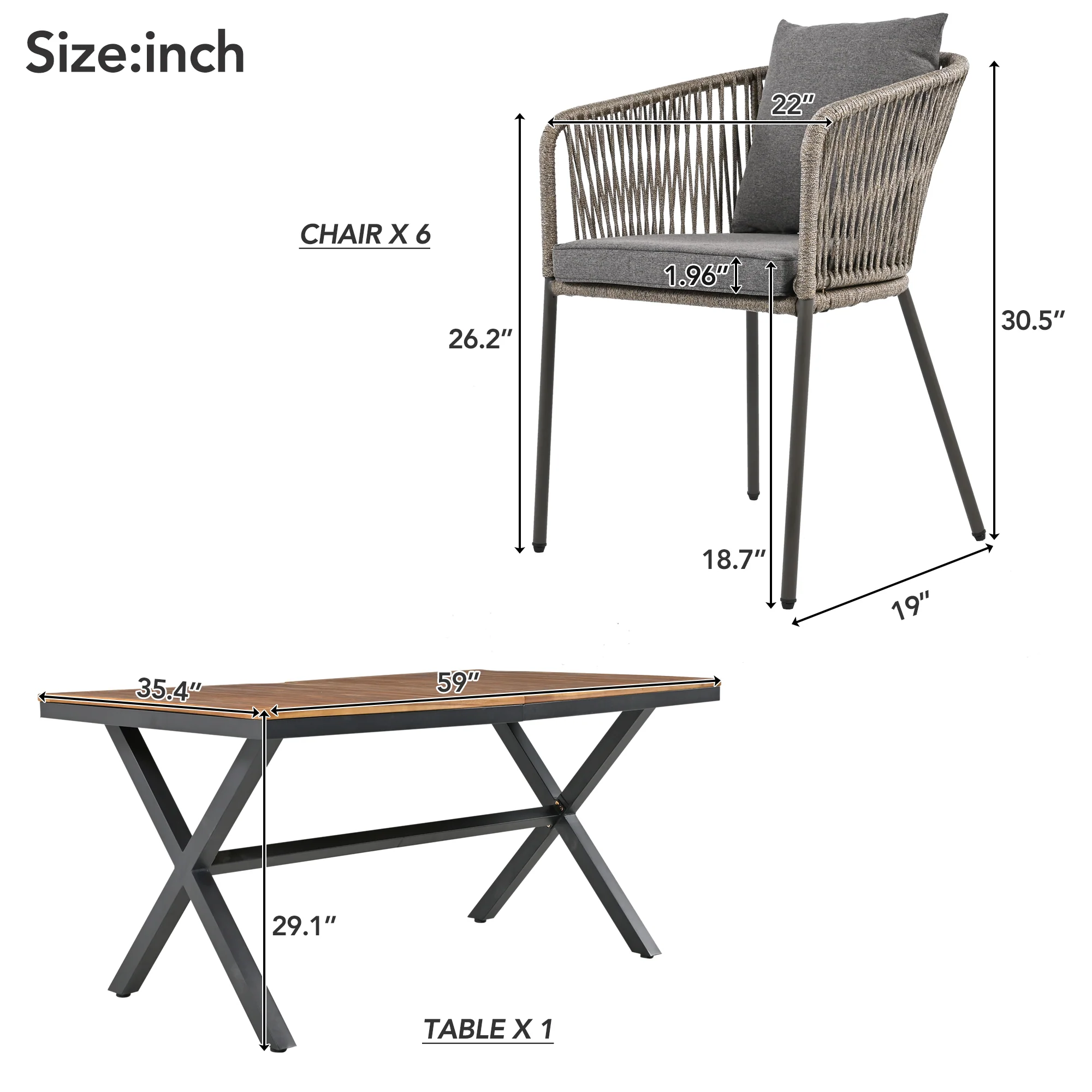 Grey Rope Modern Design 7 Piece Patio Dining Set - Image 4