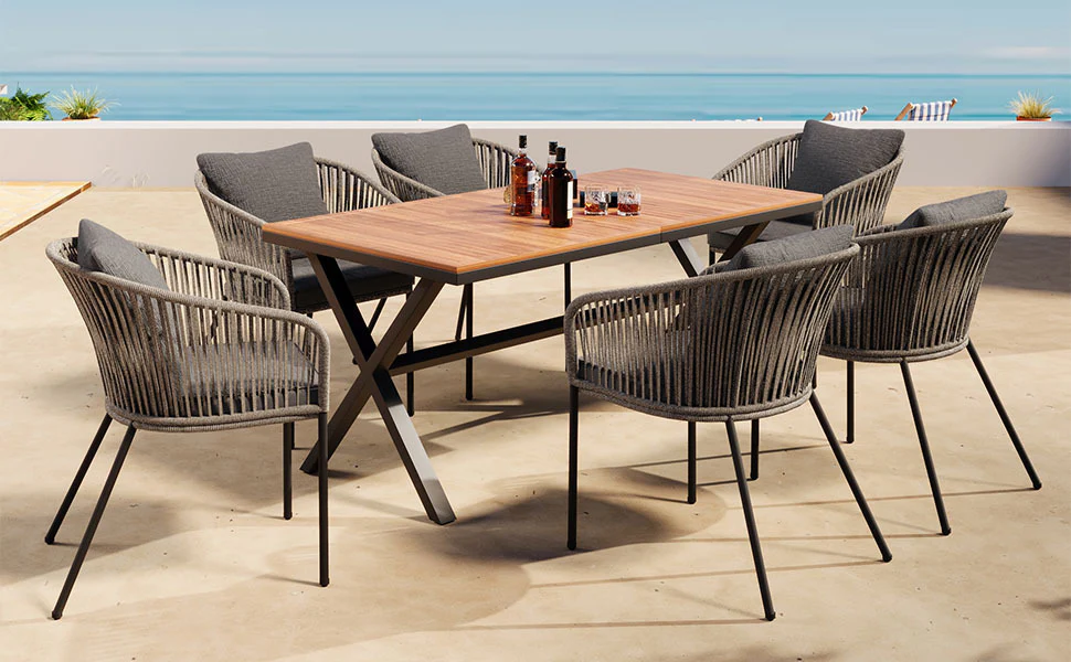 Grey Rope Modern Design 7 Piece Patio Dining Set - Image 8