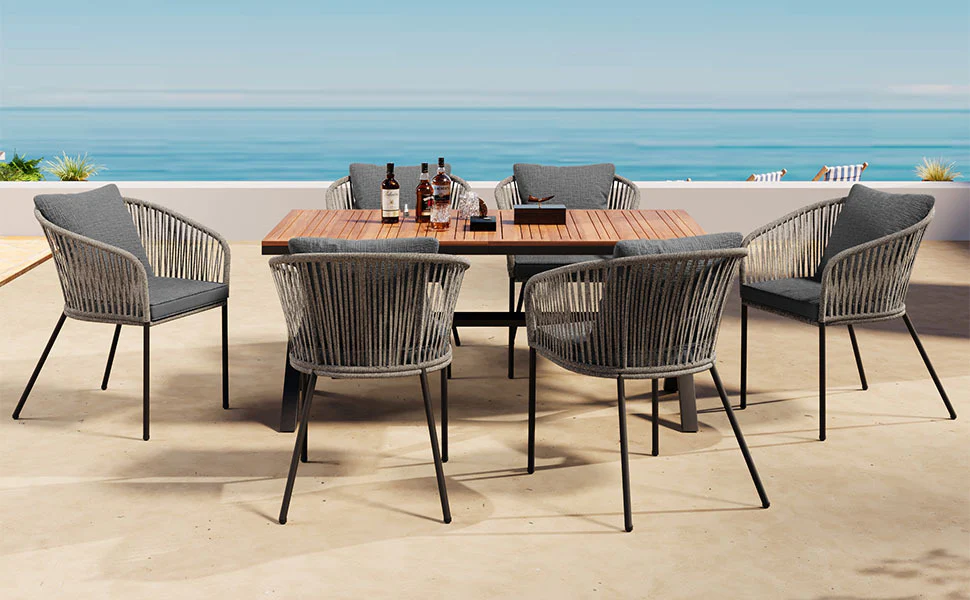 Grey Rope Modern Design 7 Piece Patio Dining Set - Image 9