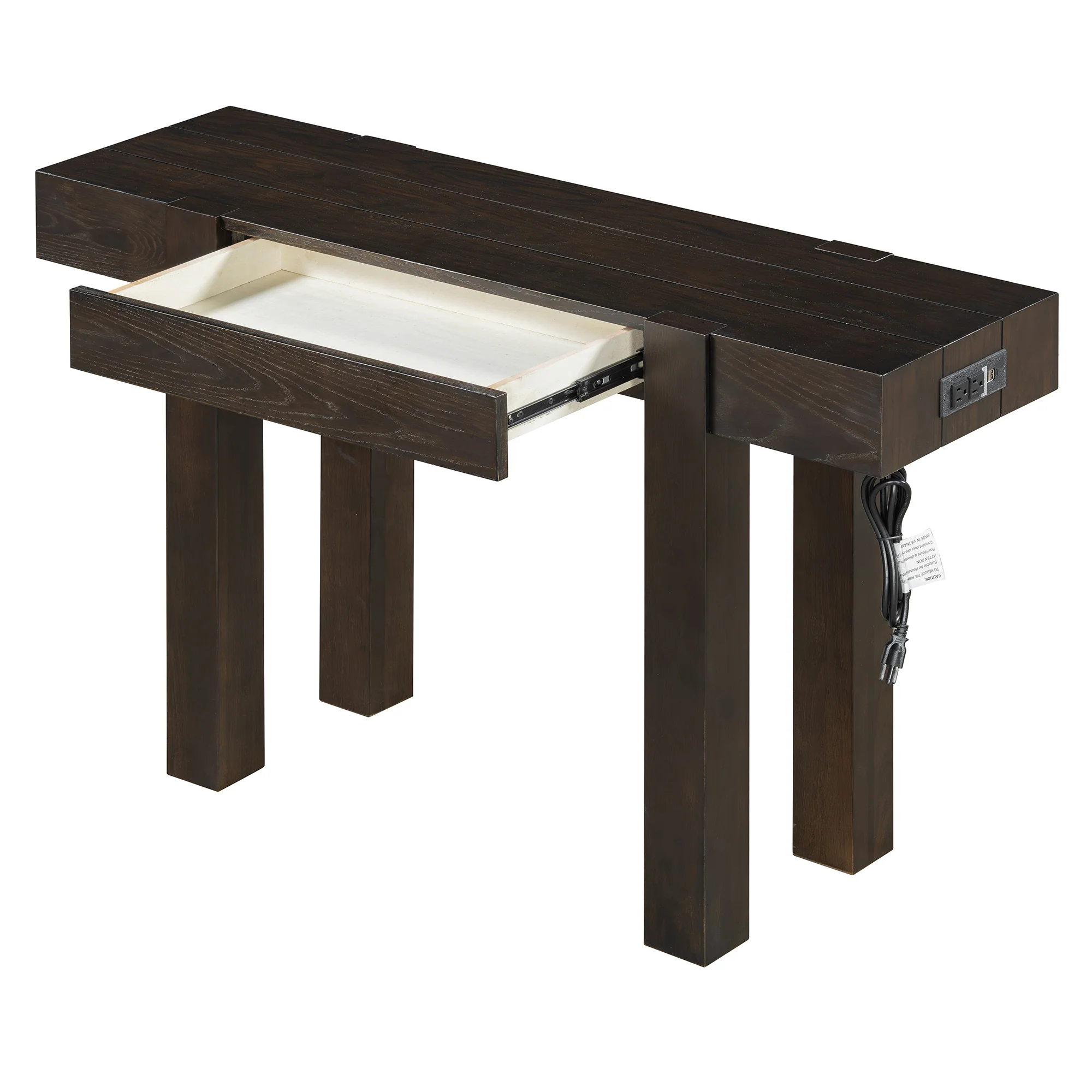 Rustic Minimalist Console Entryway Table with Hidden Drawer and Side Power Outlet - Image 10