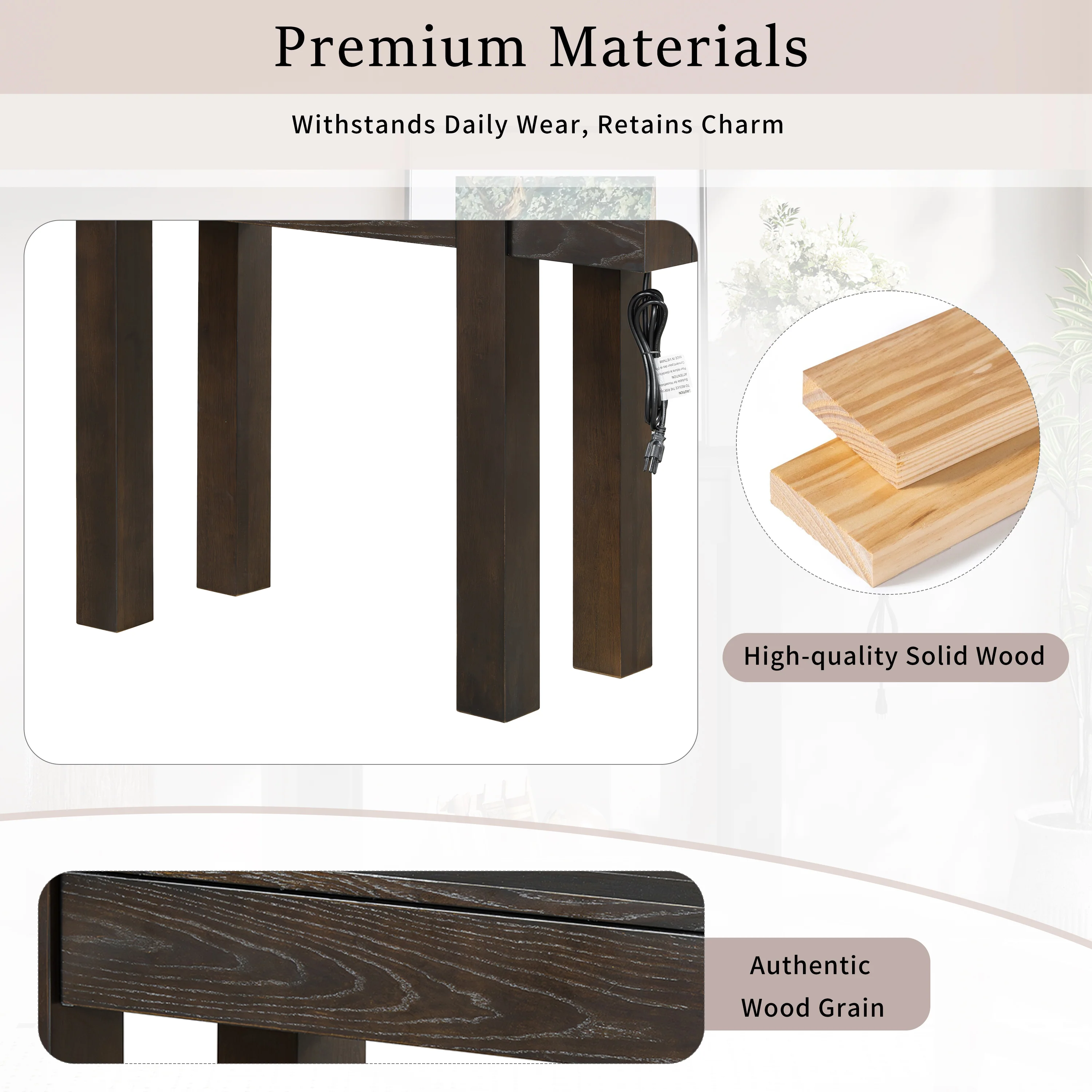 Rustic Minimalist Console Entryway Table with Hidden Drawer and Side Power Outlet - Image 6