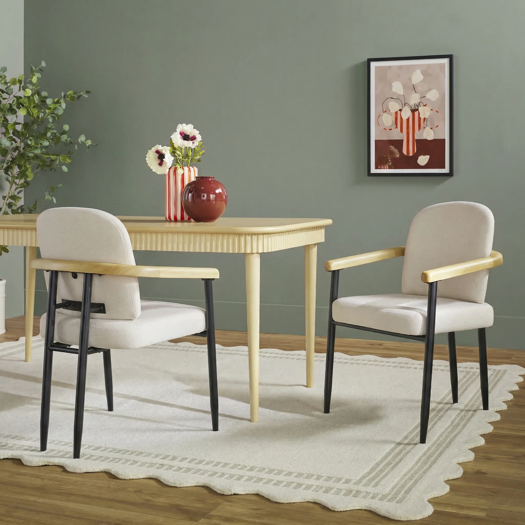 Samantha Modern Curved Wood and Metal Upholstered Dining Chair, Set of 2 - Image 3