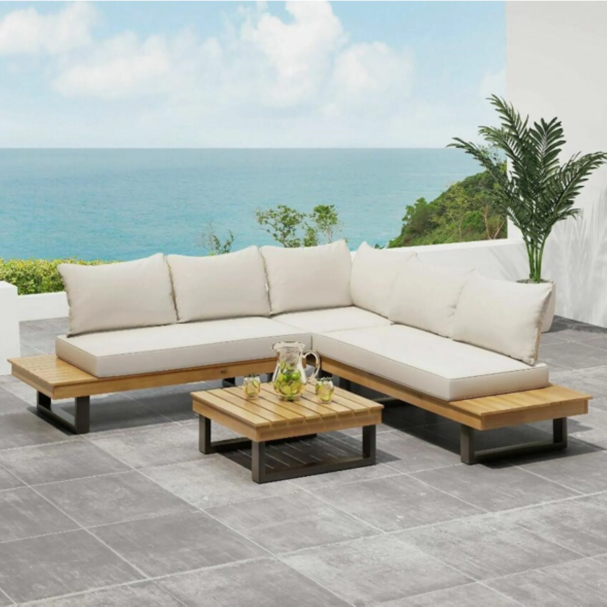 Sebastian Hand-Crafted Outdoor Patio 4-Piece Sofa Set with Water-Resistant Cushions