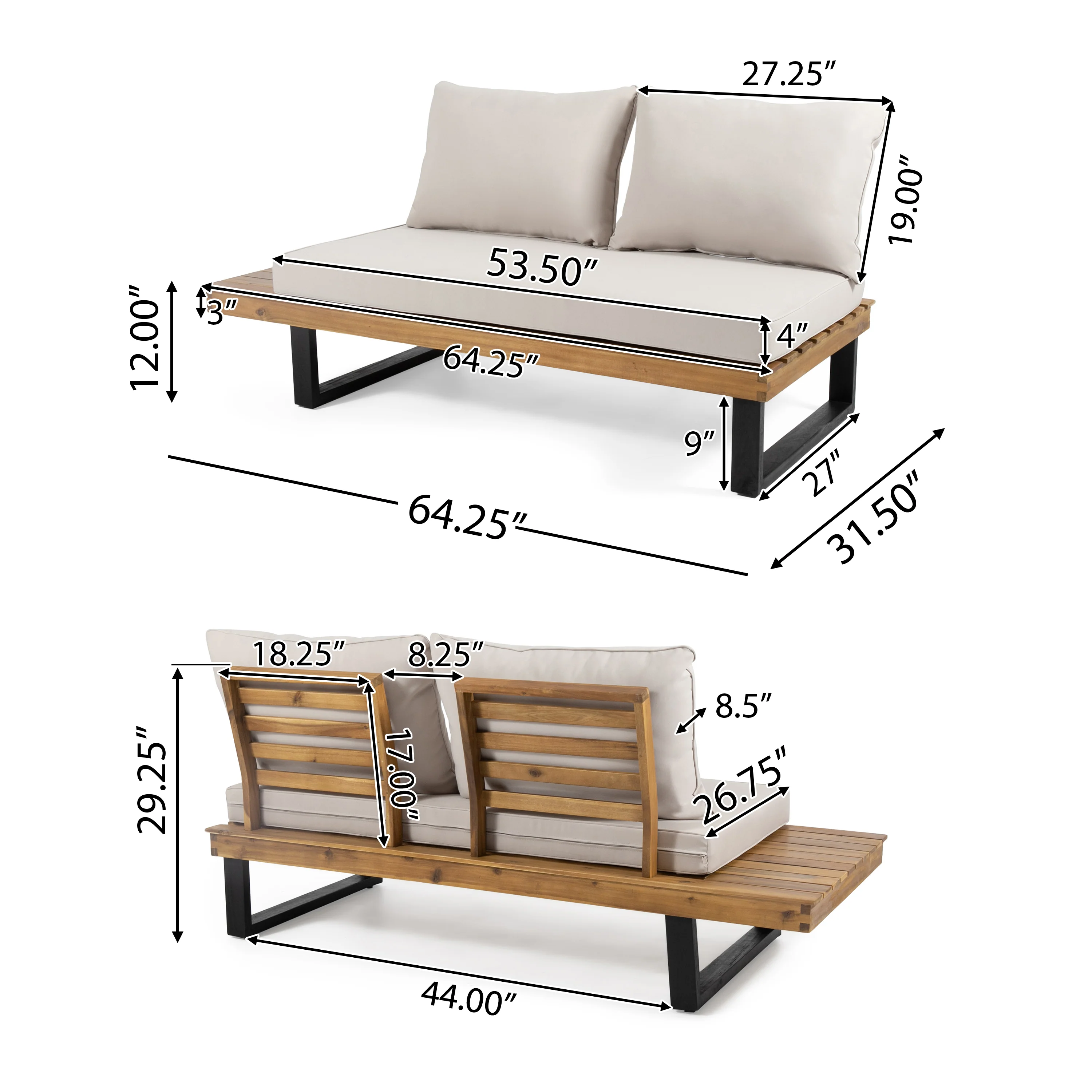 Sebastian Hand-Crafted Outdoor Patio 4-Piece Sofa Set with Water-Resistant Cushions - Image 3