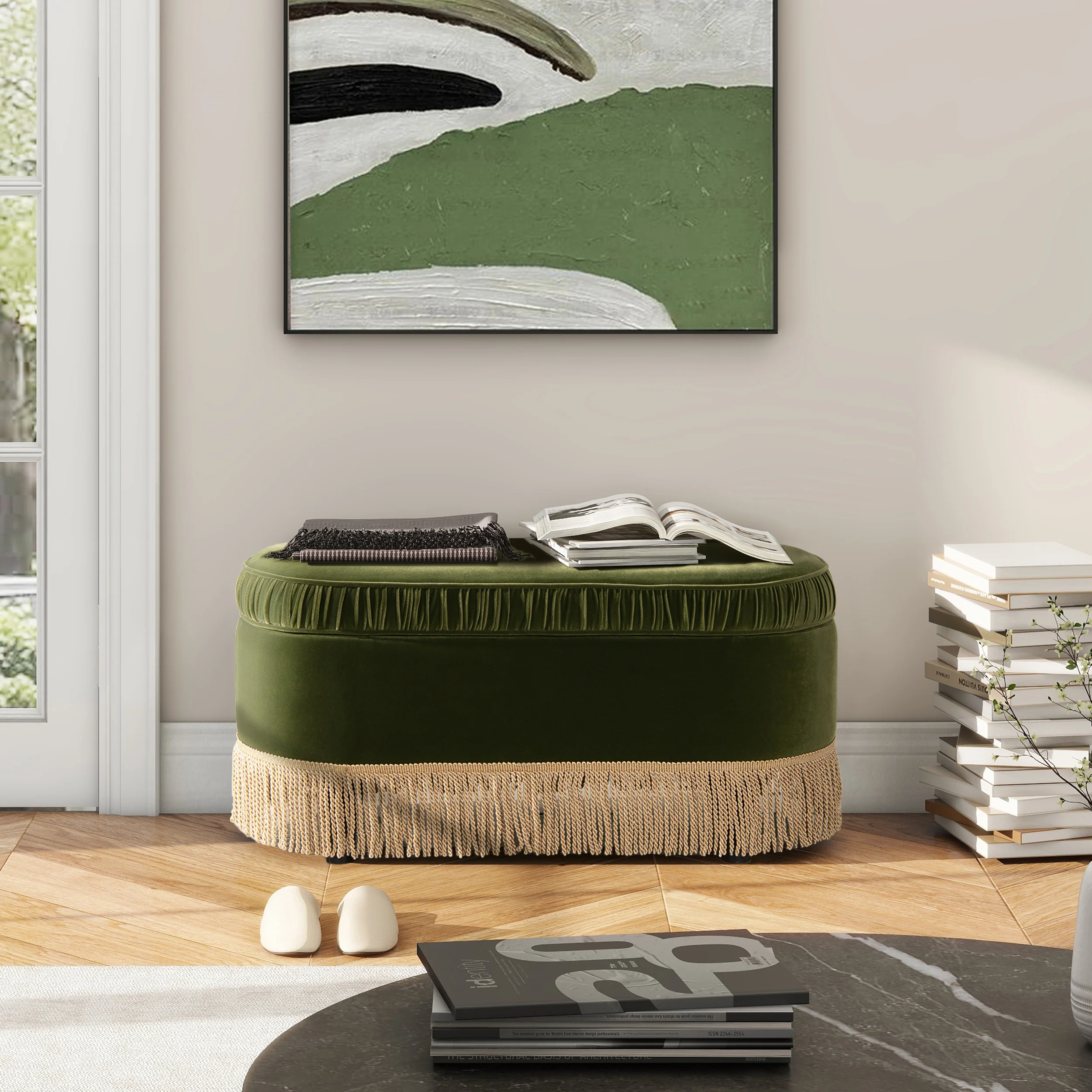 Serena 38' Oval Storage Bench Ottoman Performance Velvet
