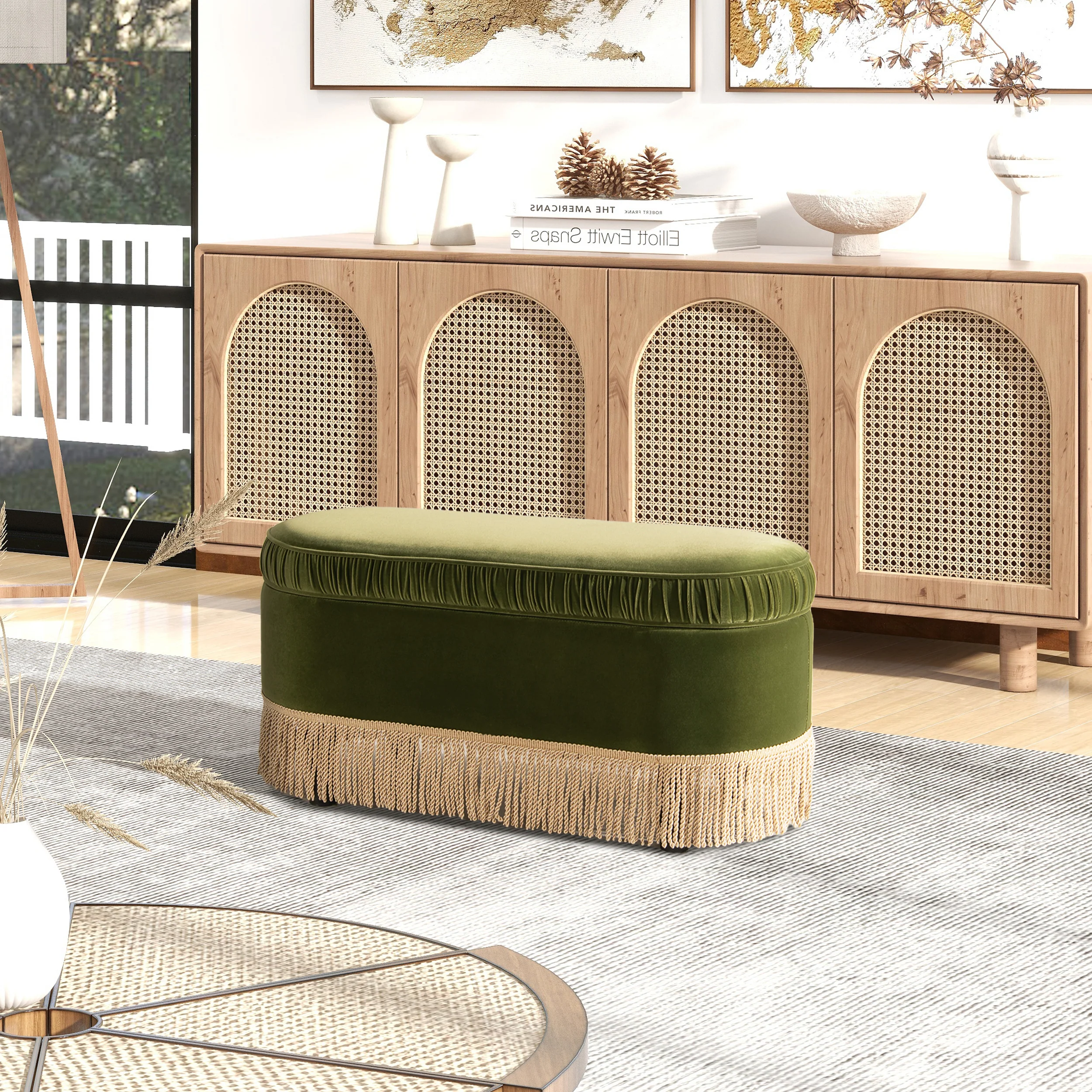 Serena 38' Oval Storage Bench Ottoman Performance Velvet - Image 2