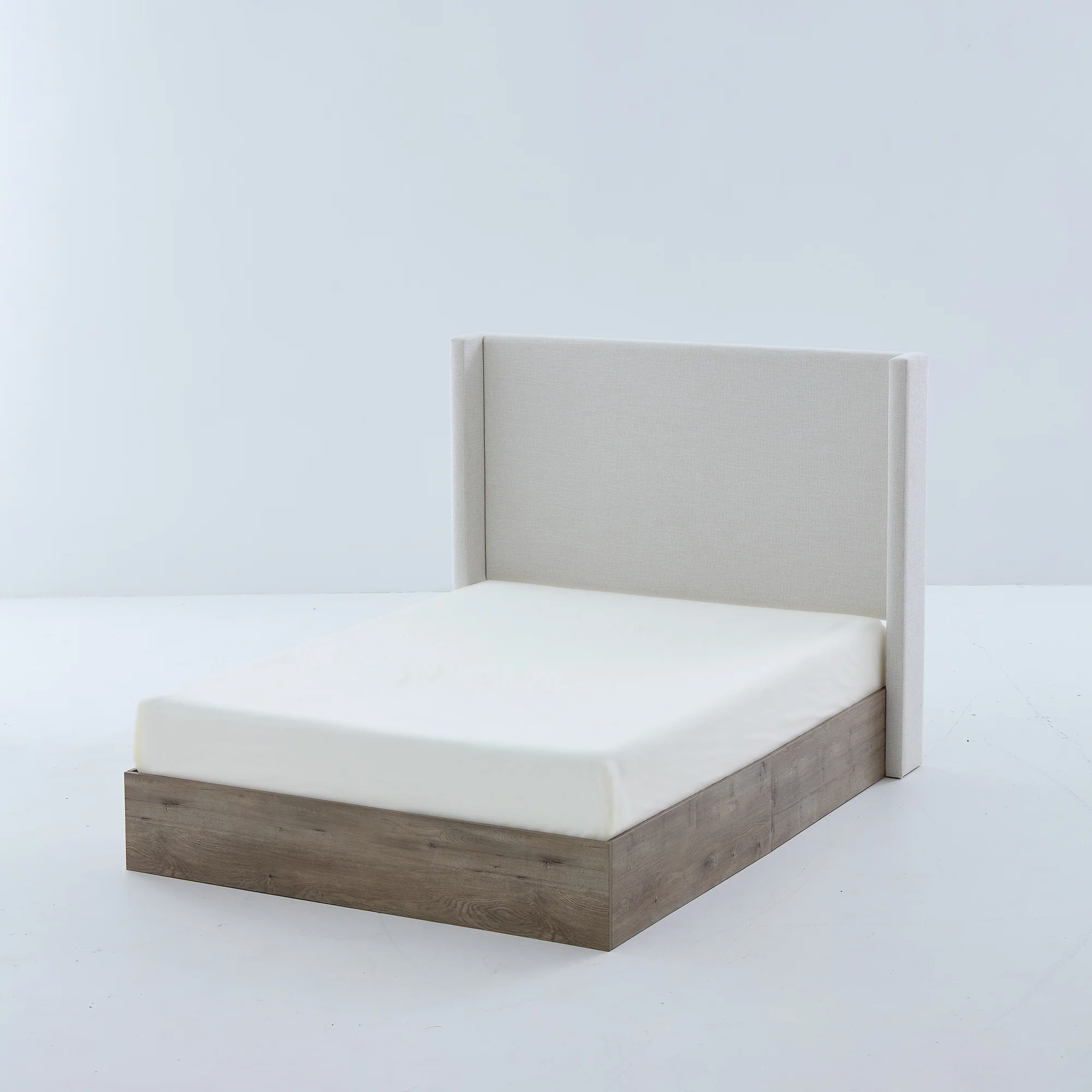 Walker Edison | Shelton 54' Queen Upholstered Wingback Bed and Wood Base - Image 11
