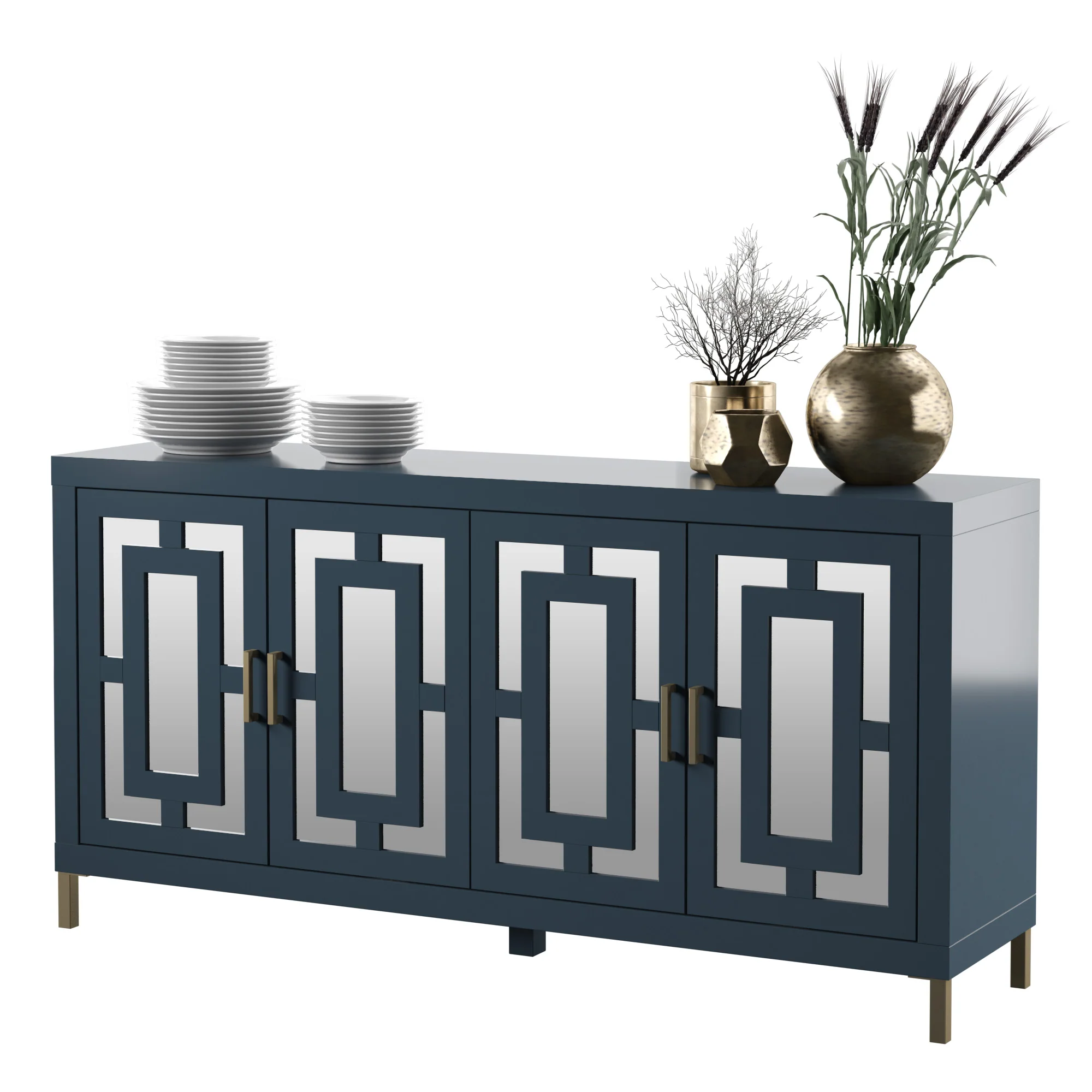 Geometric Mirrored Doors Buffet Sideboard - Image 11