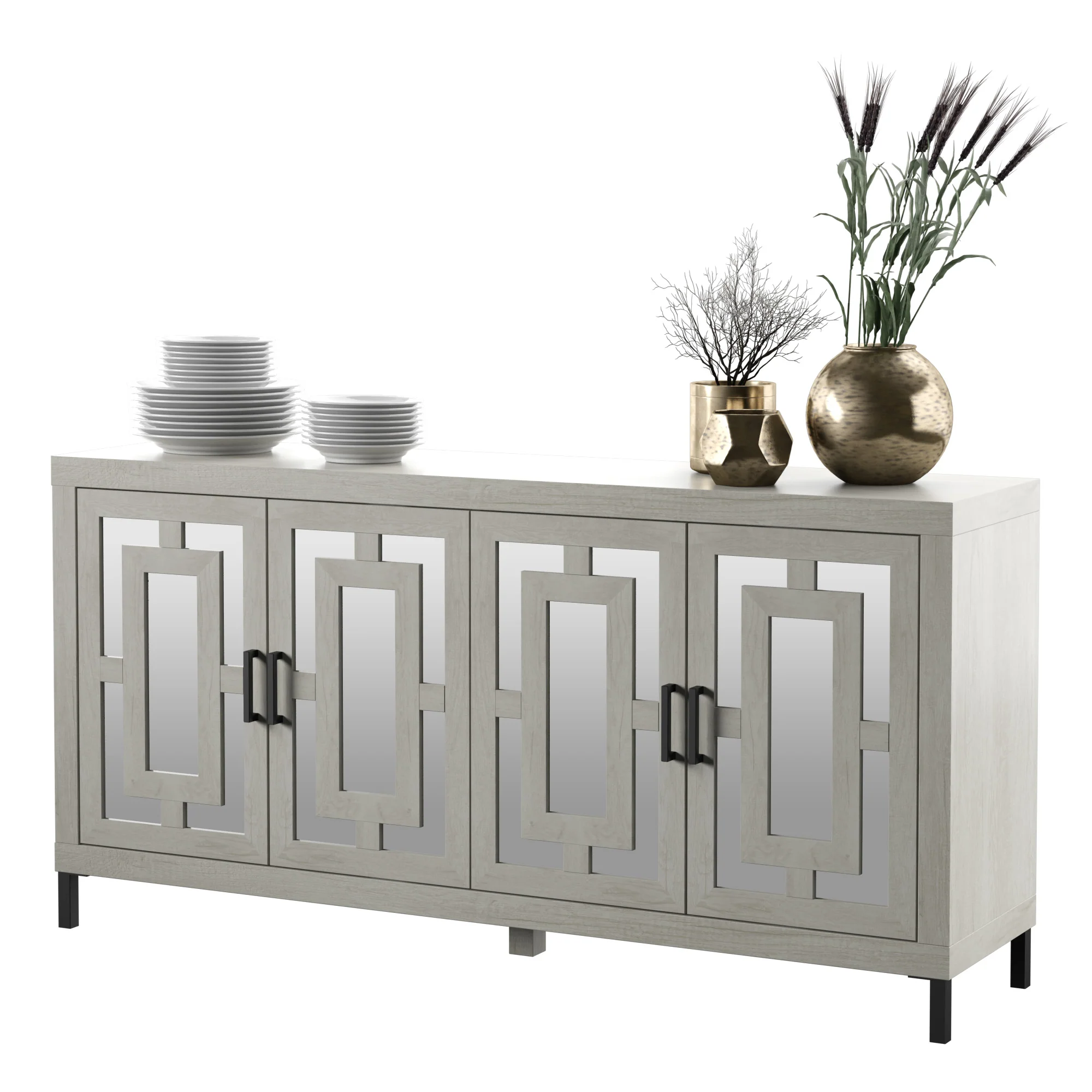 Geometric Mirrored Doors Buffet Sideboard - Image 4