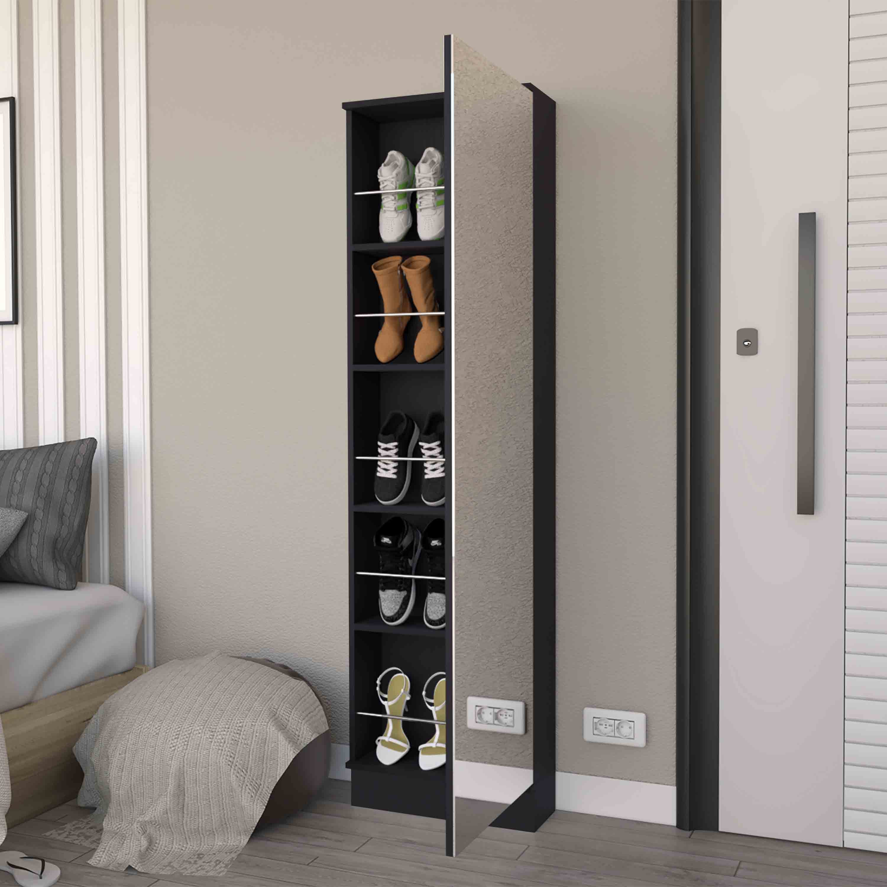 Single Door Mirror Shoe Rack Cabinet - Image 2