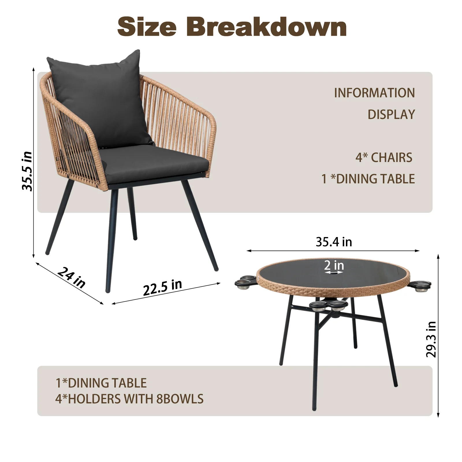 Small 5-Piece Wicker Conversation Outdoor Patio Set with Round Glass Table - Image 2