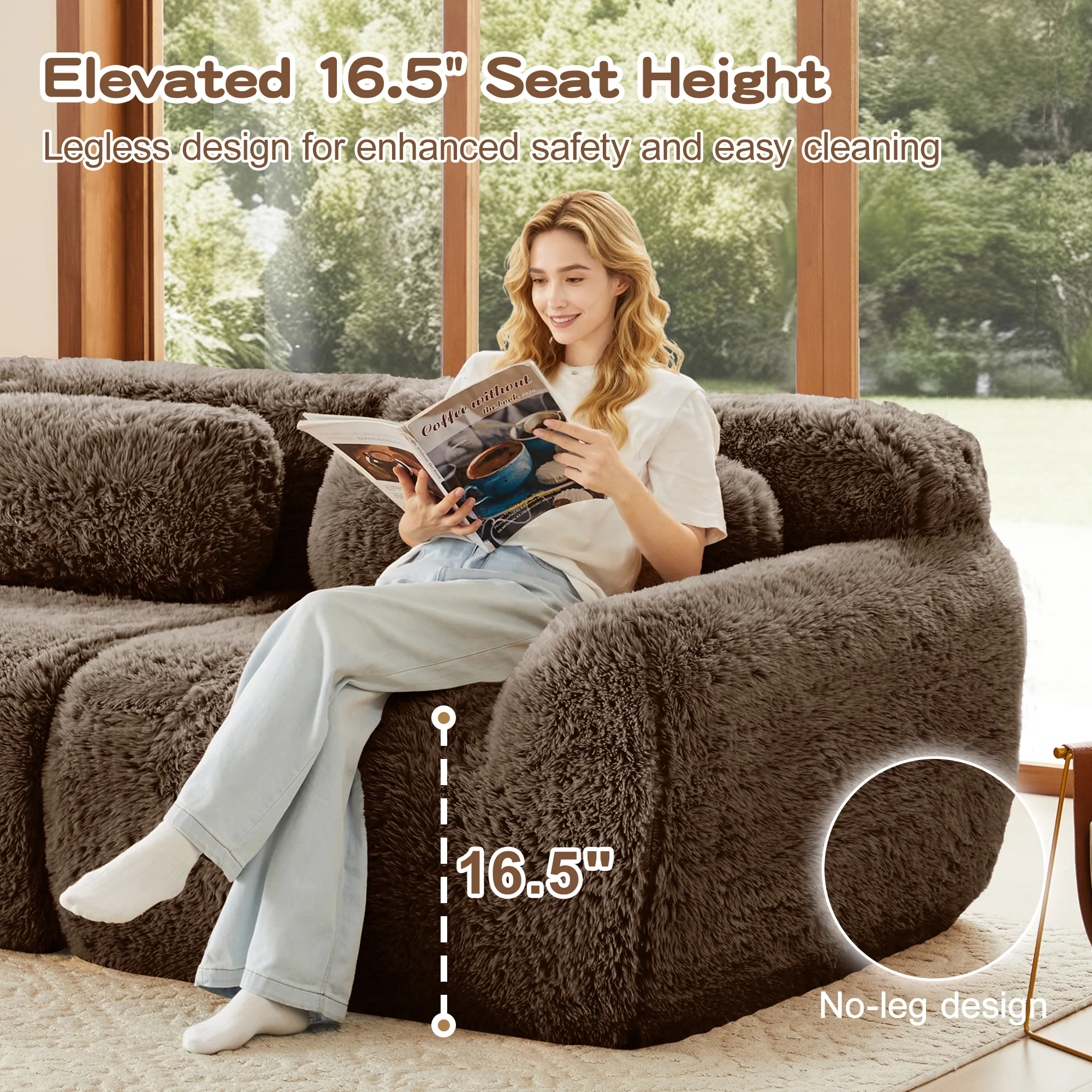 Soft And Fluffy Plush Boneless Modular Sofa with Ottoman - Image 10