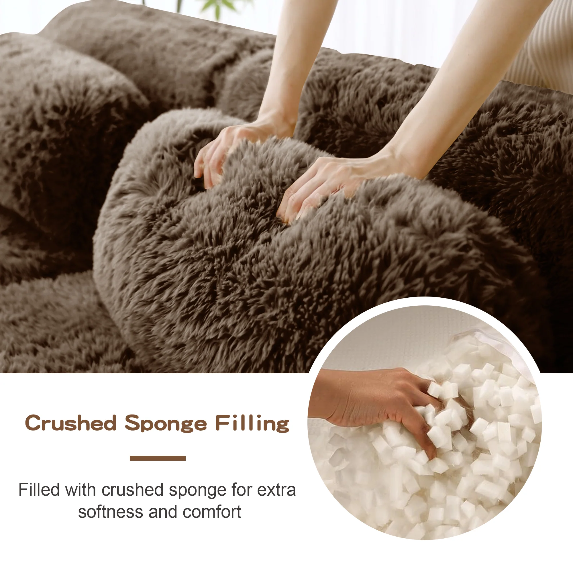 Soft And Fluffy Plush Boneless Modular Sofa with Ottoman - Image 12