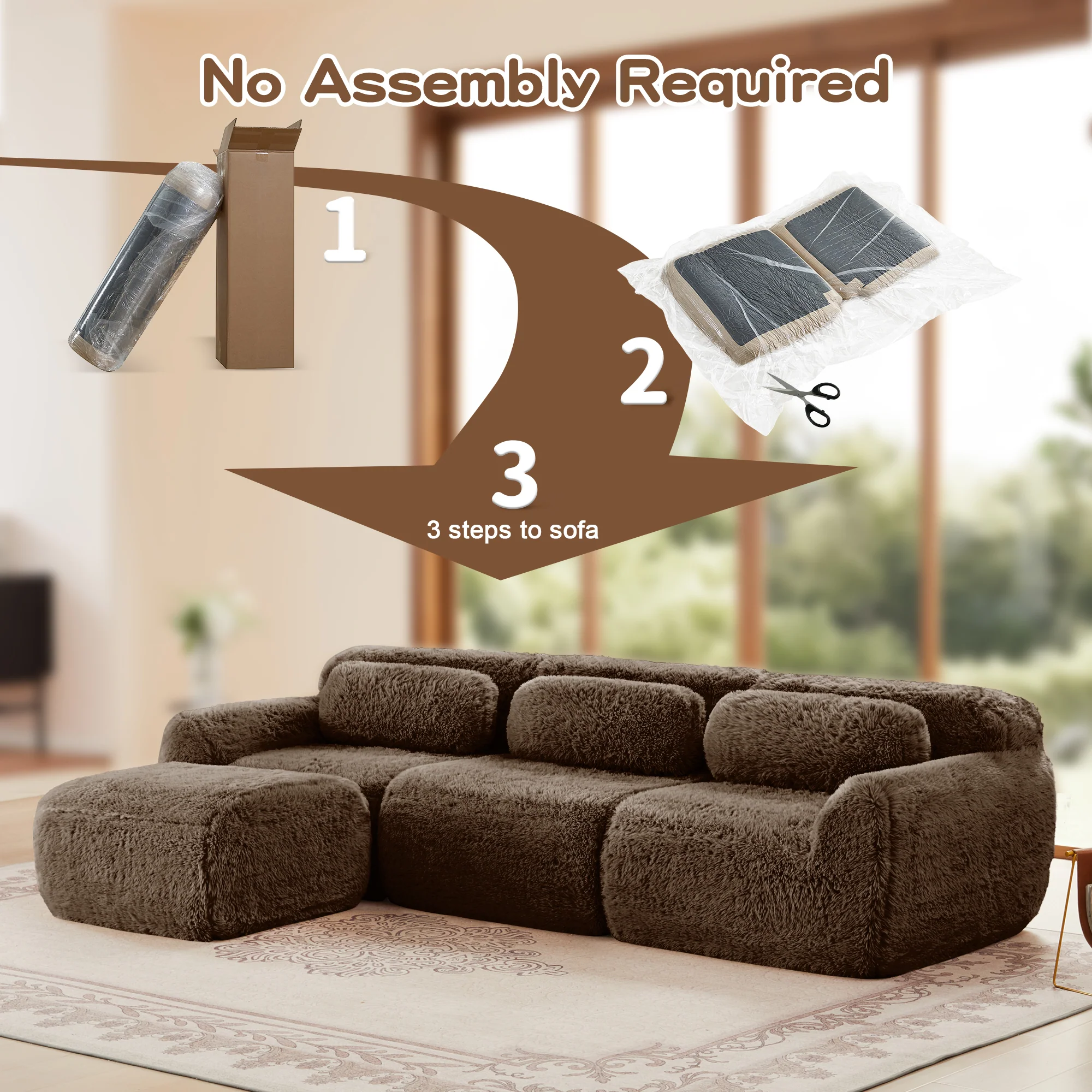Soft And Fluffy Plush Boneless Modular Sofa with Ottoman - Image 13