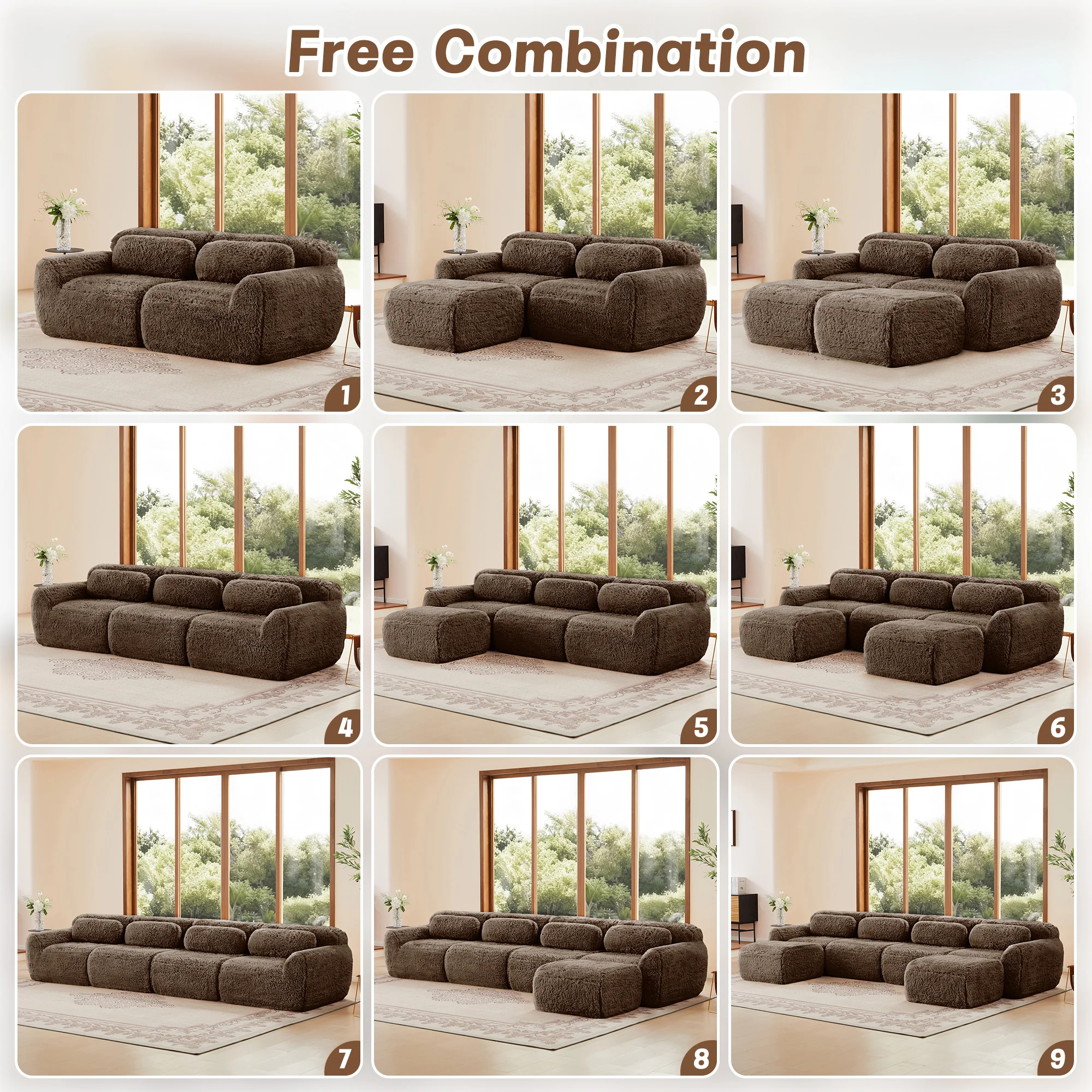 Soft And Fluffy Plush Boneless Modular Sofa with Ottoman - Image 16
