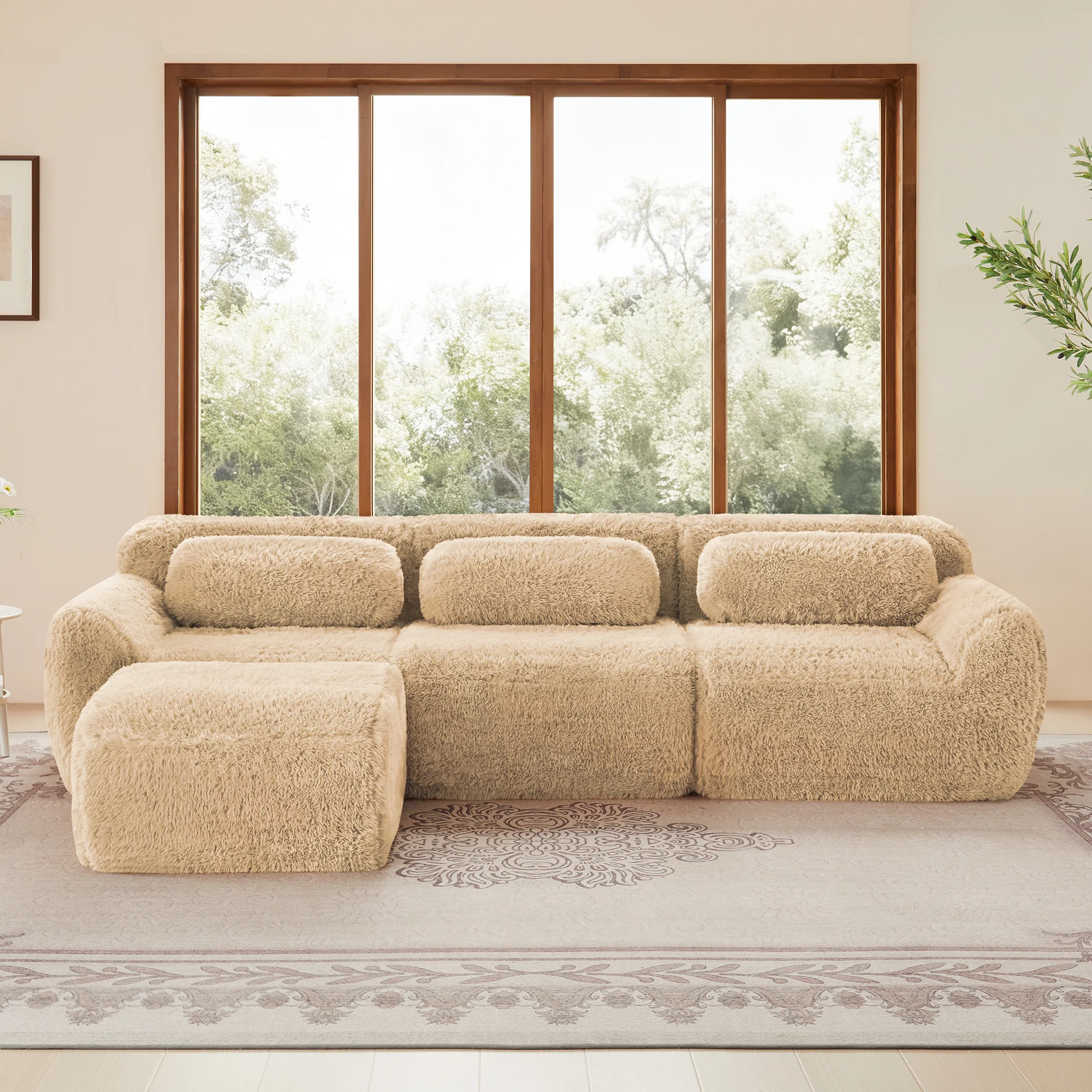 Soft And Fluffy Plush Boneless Modular Sofa with Ottoman - Image 34