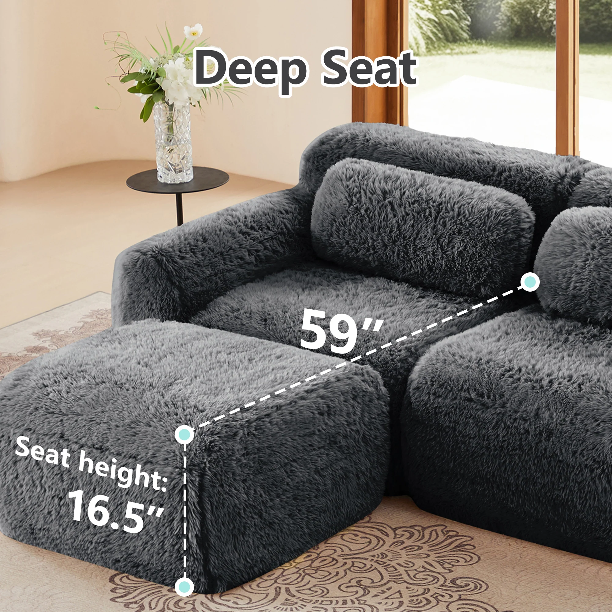 Soft And Fluffy Plush Boneless Modular Sofa with Ottoman - Image 42