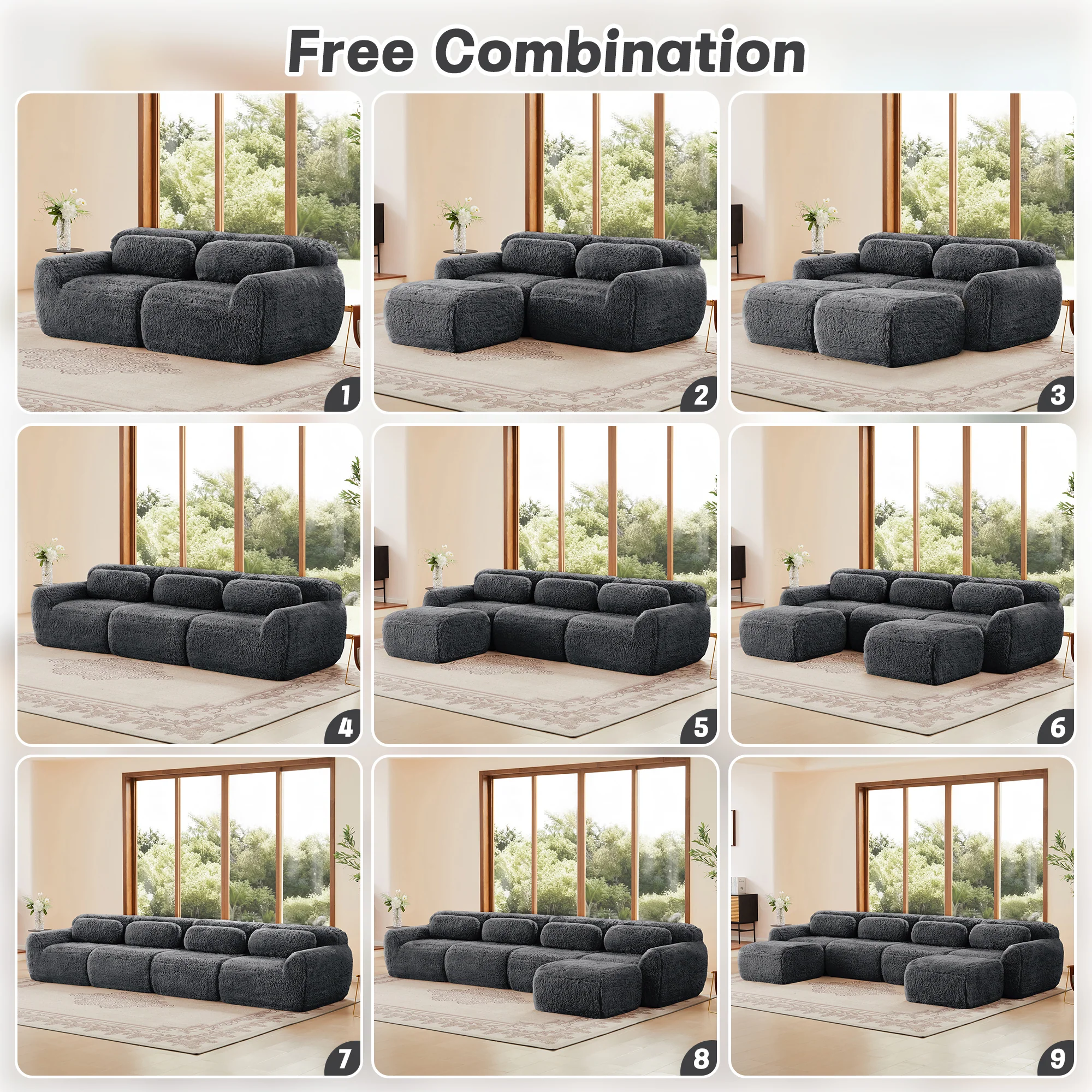 Soft And Fluffy Plush Boneless Modular Sofa with Ottoman - Image 44