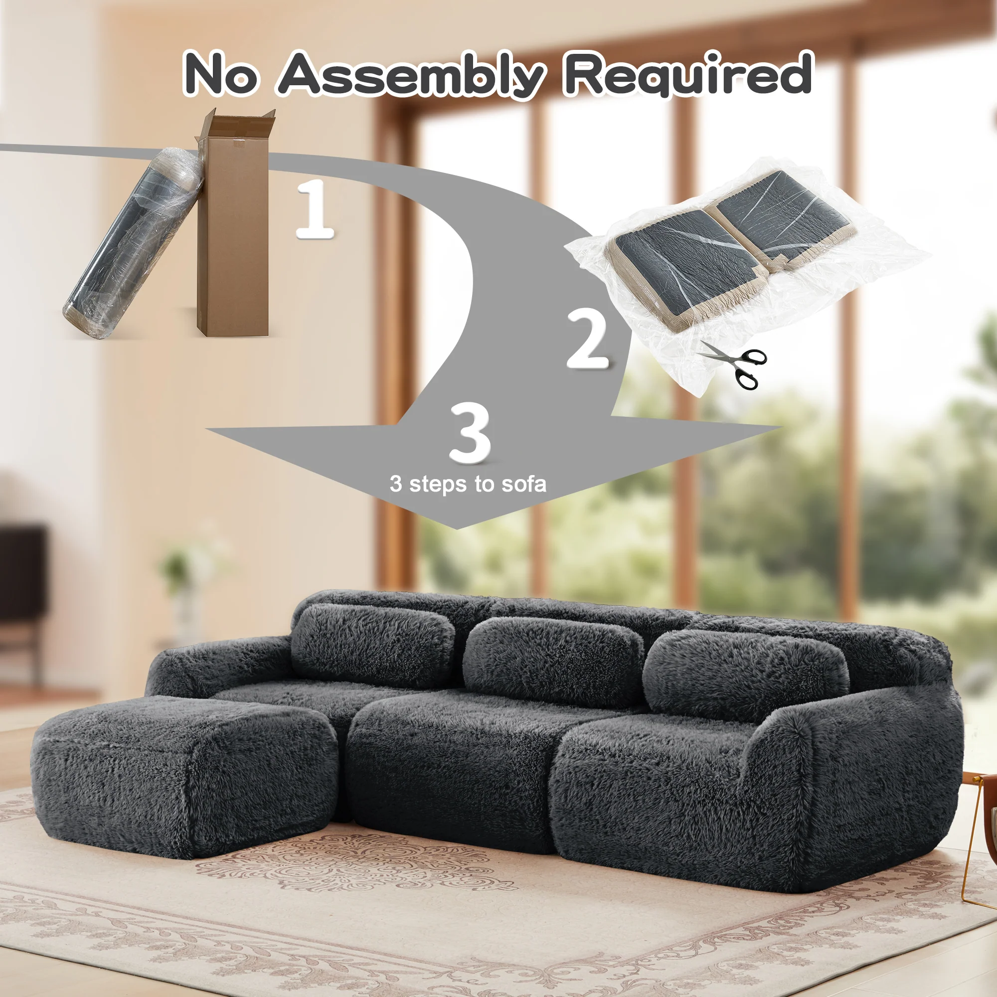 Soft And Fluffy Plush Boneless Modular Sofa with Ottoman - Image 49