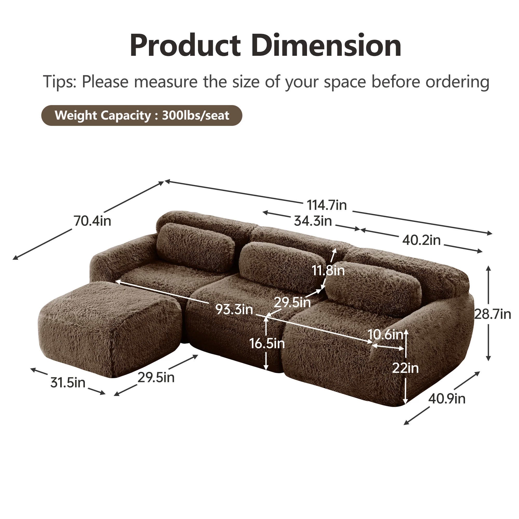 Soft And Fluffy Plush Boneless Modular Sofa with Ottoman - Image 6