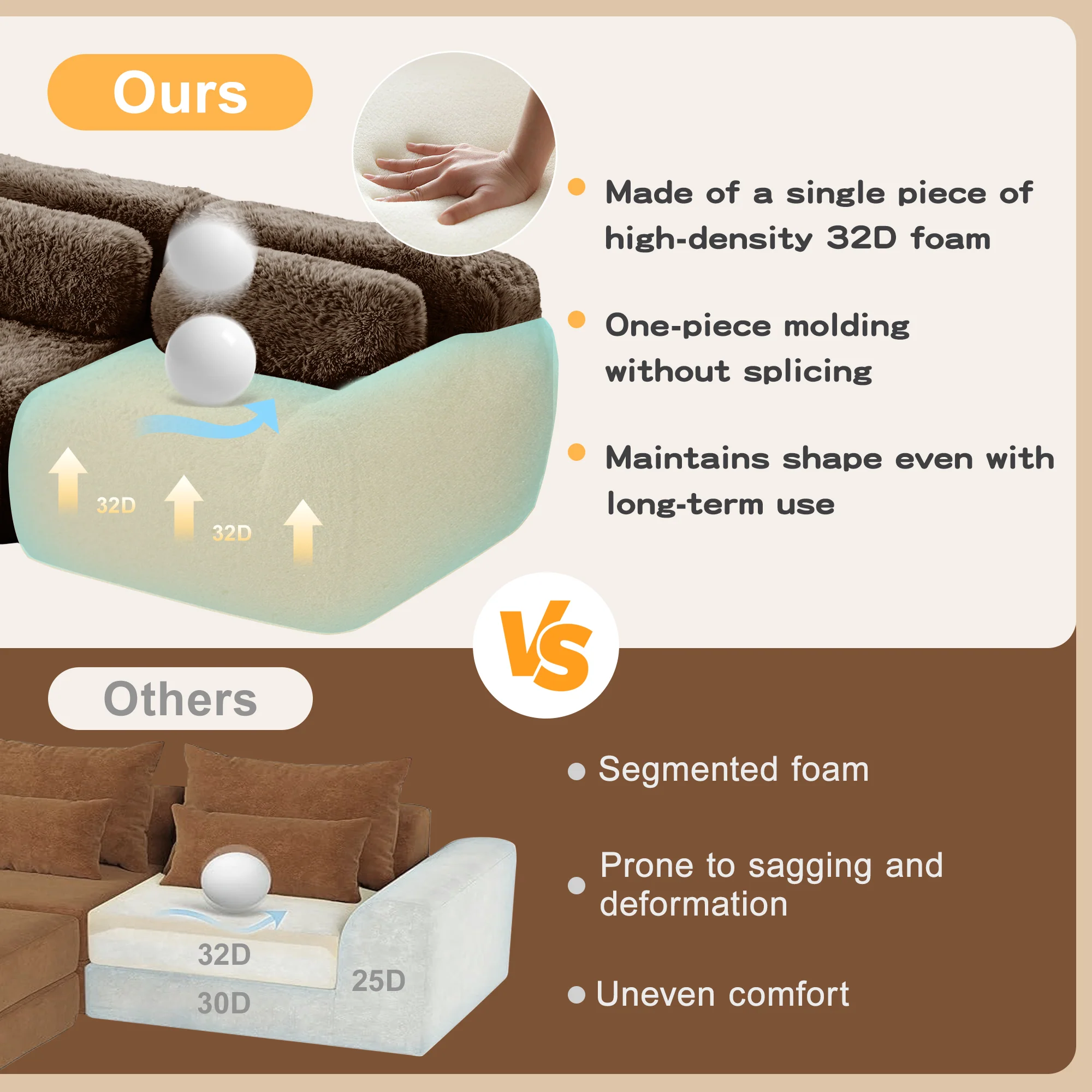 Soft Fluffy Plush Fabric 2-seater Modular Sectional Sofa Couch - Image 6