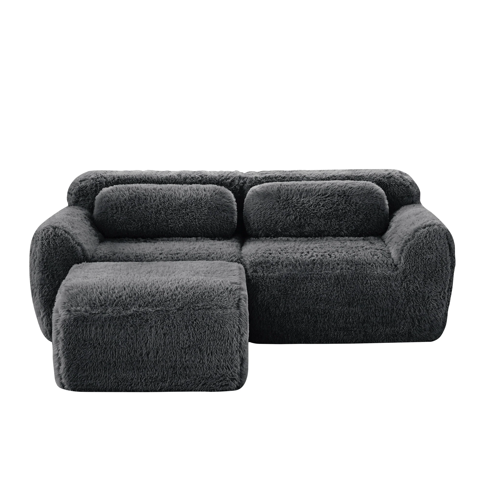 Soft Teddy Plush Ergonomic Design L-shaped Loveseat Sofa with Ottoman - Image 19