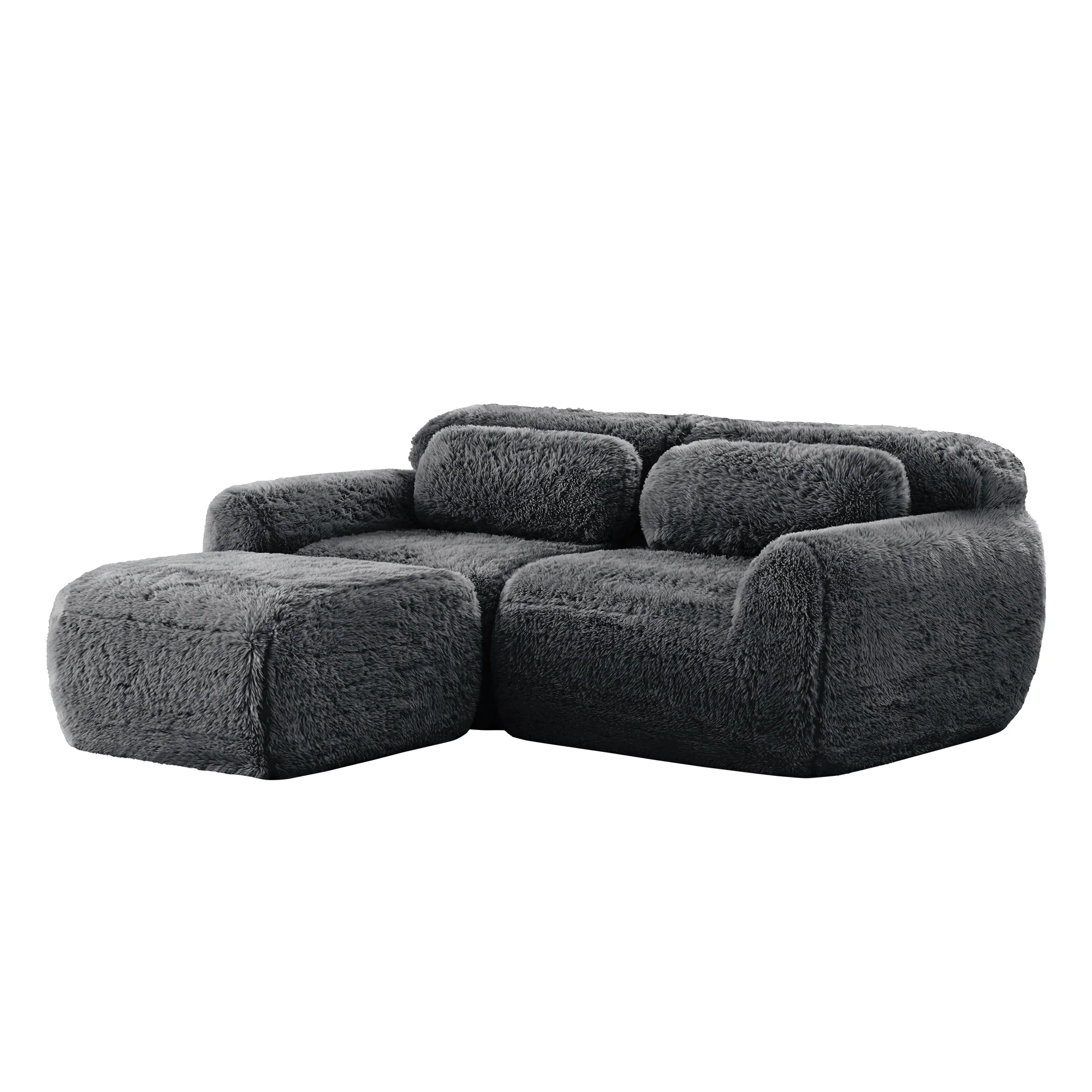 Soft Teddy Plush Ergonomic Design L-shaped Loveseat Sofa with Ottoman - Image 20