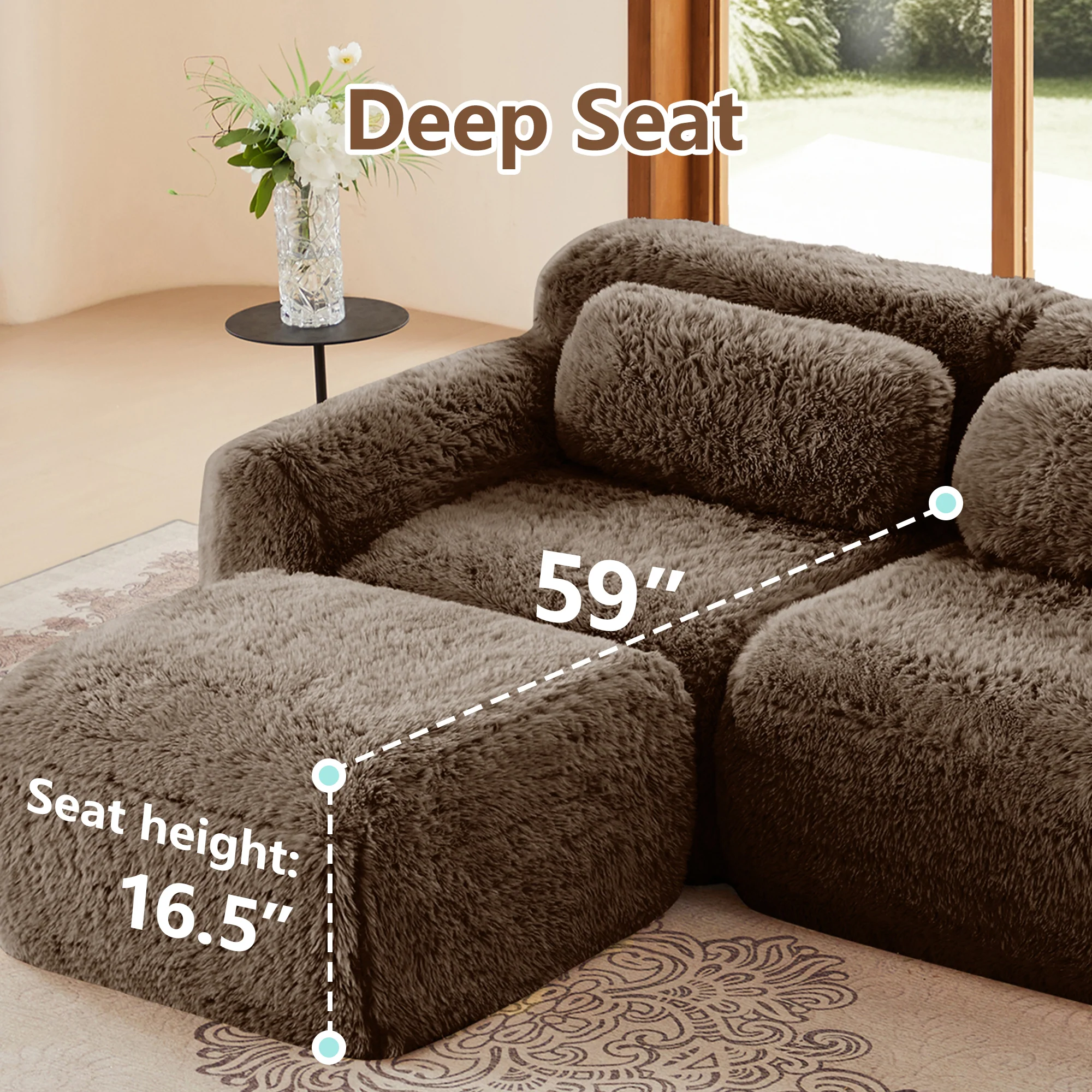 Soft Teddy Plush Ergonomic Design L-shaped Loveseat Sofa with Ottoman - Image 33