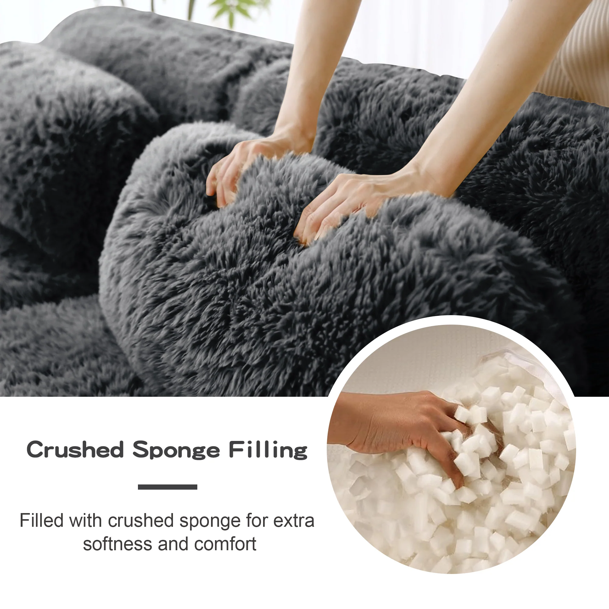 Soft Teddy Plush Ergonomic Design L-shaped Loveseat Sofa with Ottoman - Image 7