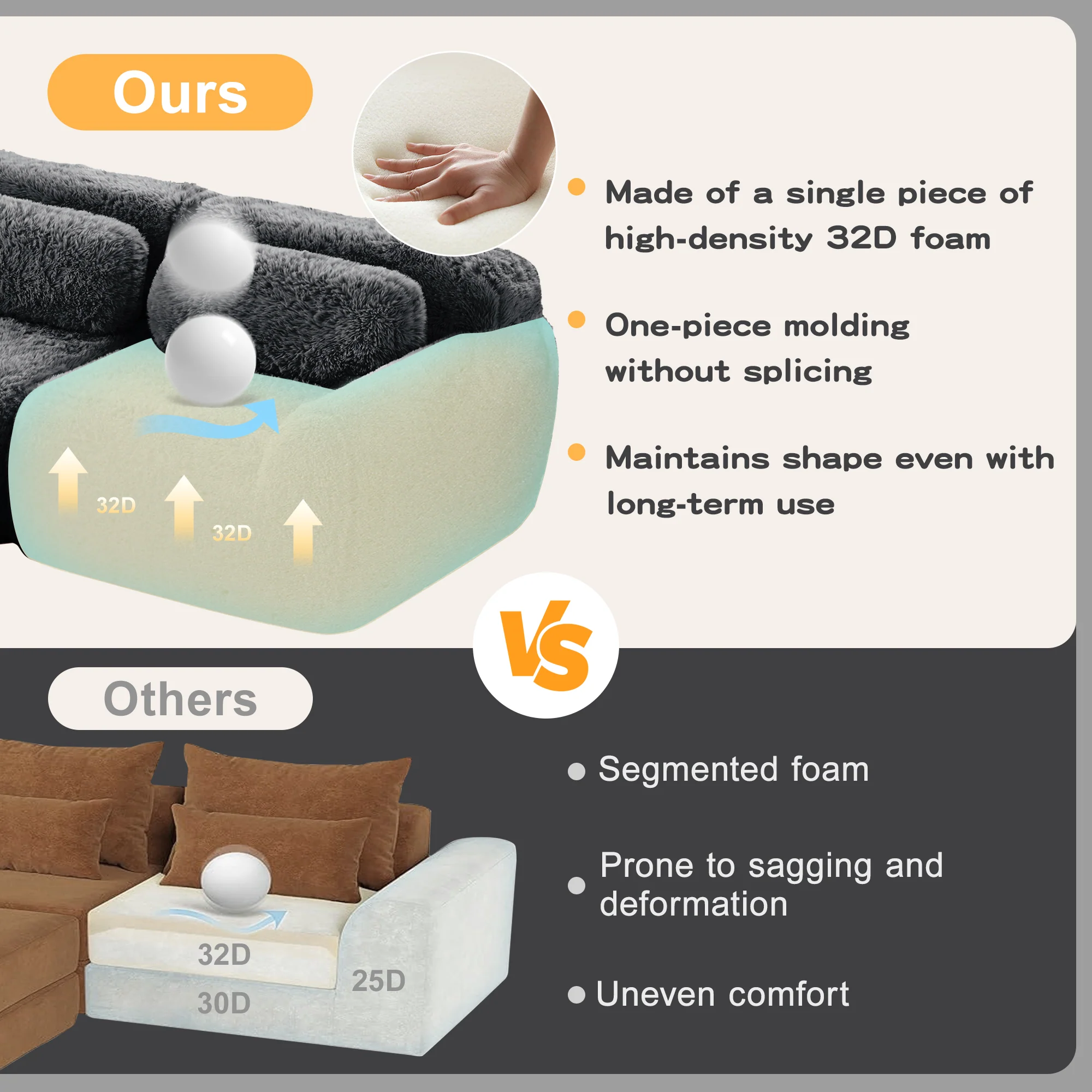 Soft Teddy Plush Ergonomic Design L-shaped Loveseat Sofa with Ottoman - Image 8