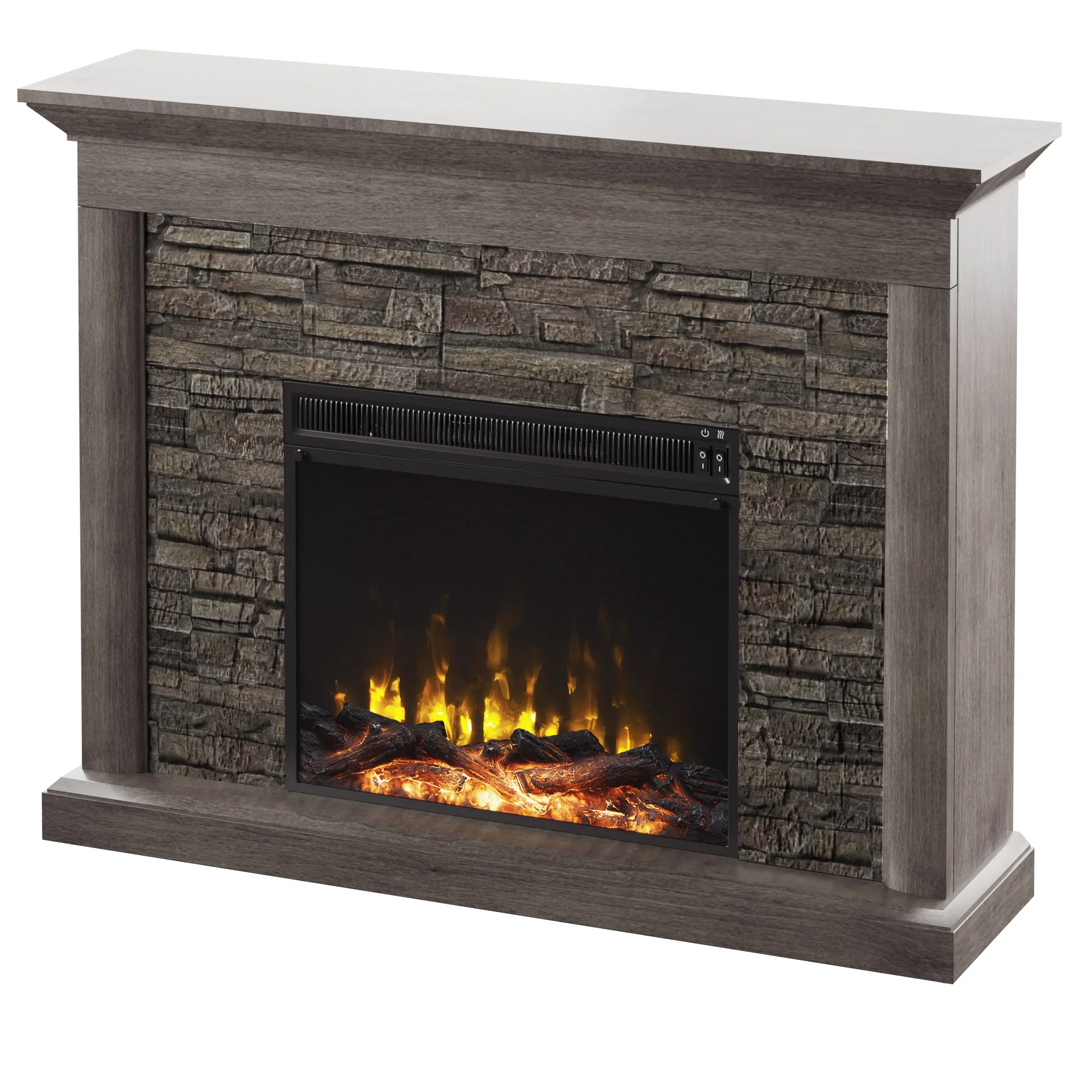 Stacked Stone Wall Mantel with Electric Fireplace - Image 4