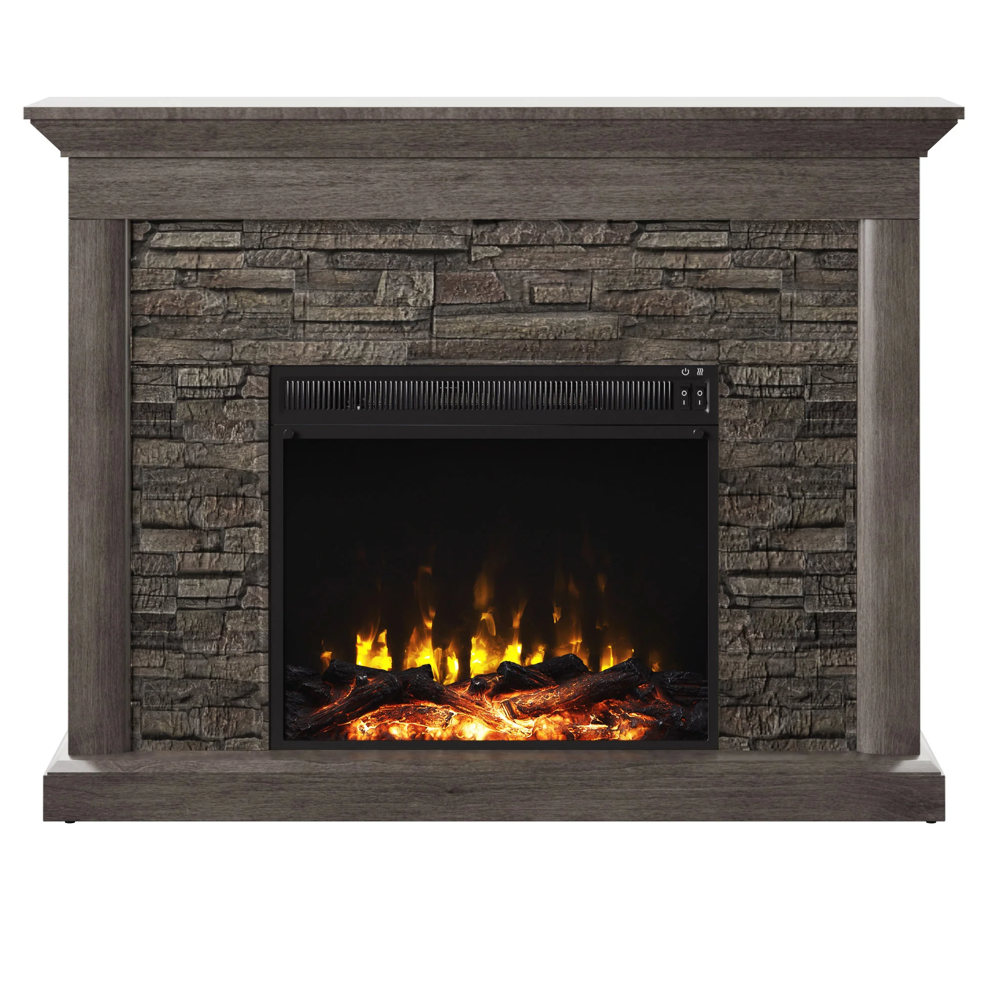 Stacked Stone Wall Mantel with Electric Fireplace - Image 9